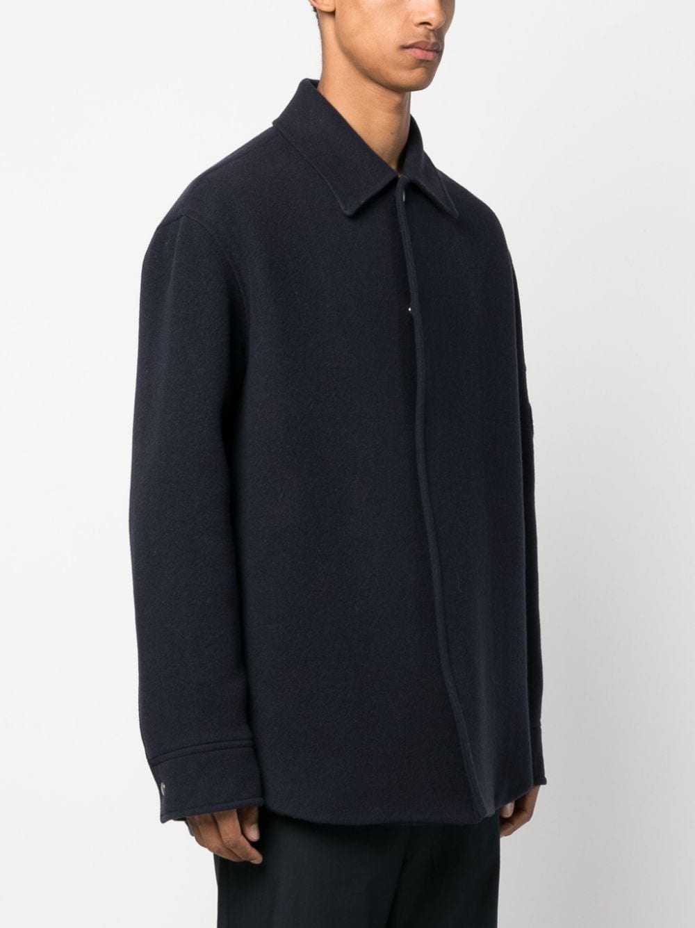 logo-jacquard virgin wool shirt jacket - 3