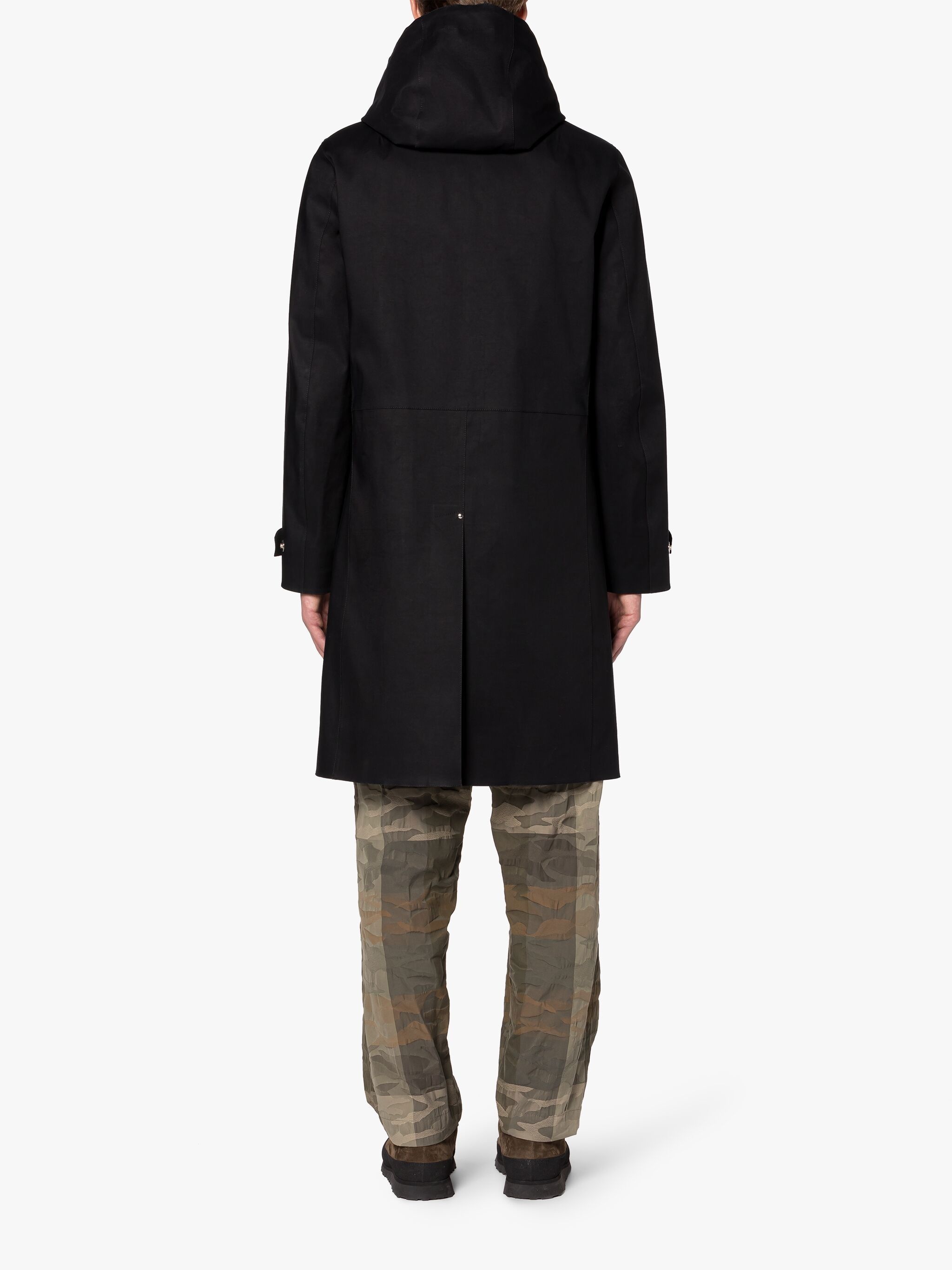 GRANISH BLACK BONDED COTTON HOODED COAT - 3