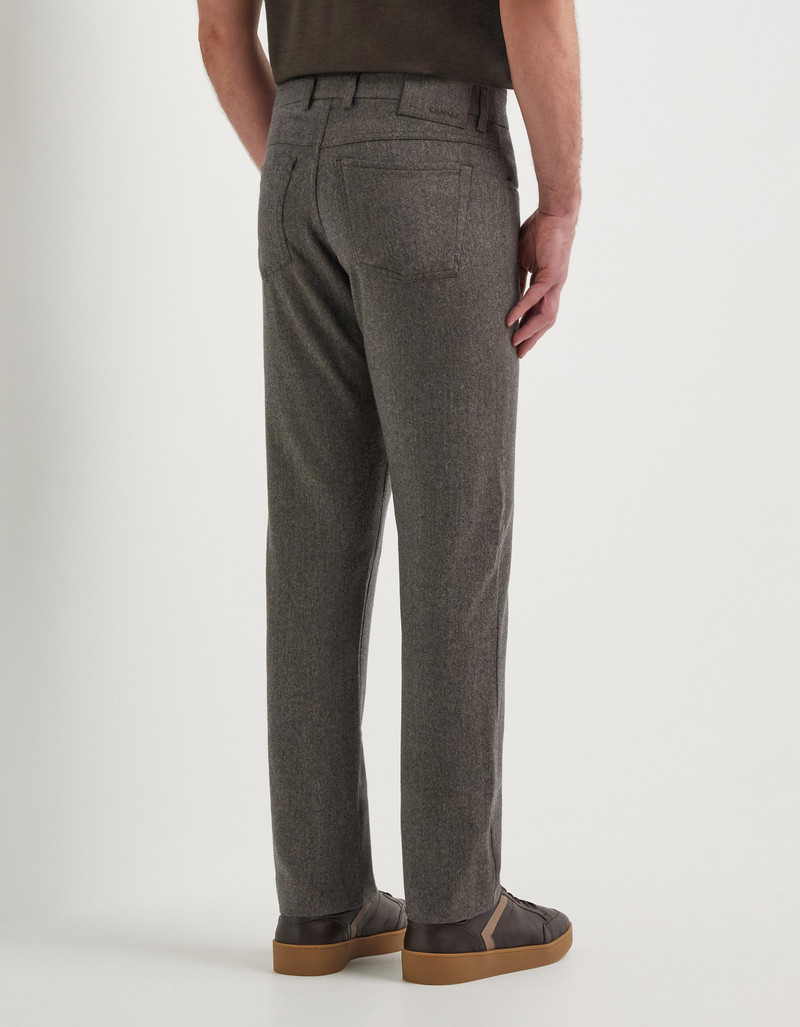 TAUPE FIVE-POCKET PANTS IN IMPECCABILE WOOL FLANNEL 4