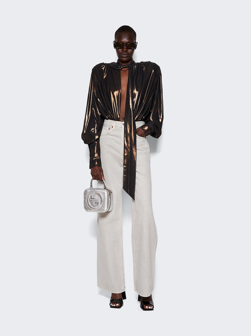 LaQuan Smith Bodysuit with Necktie Detail Bronze outlook