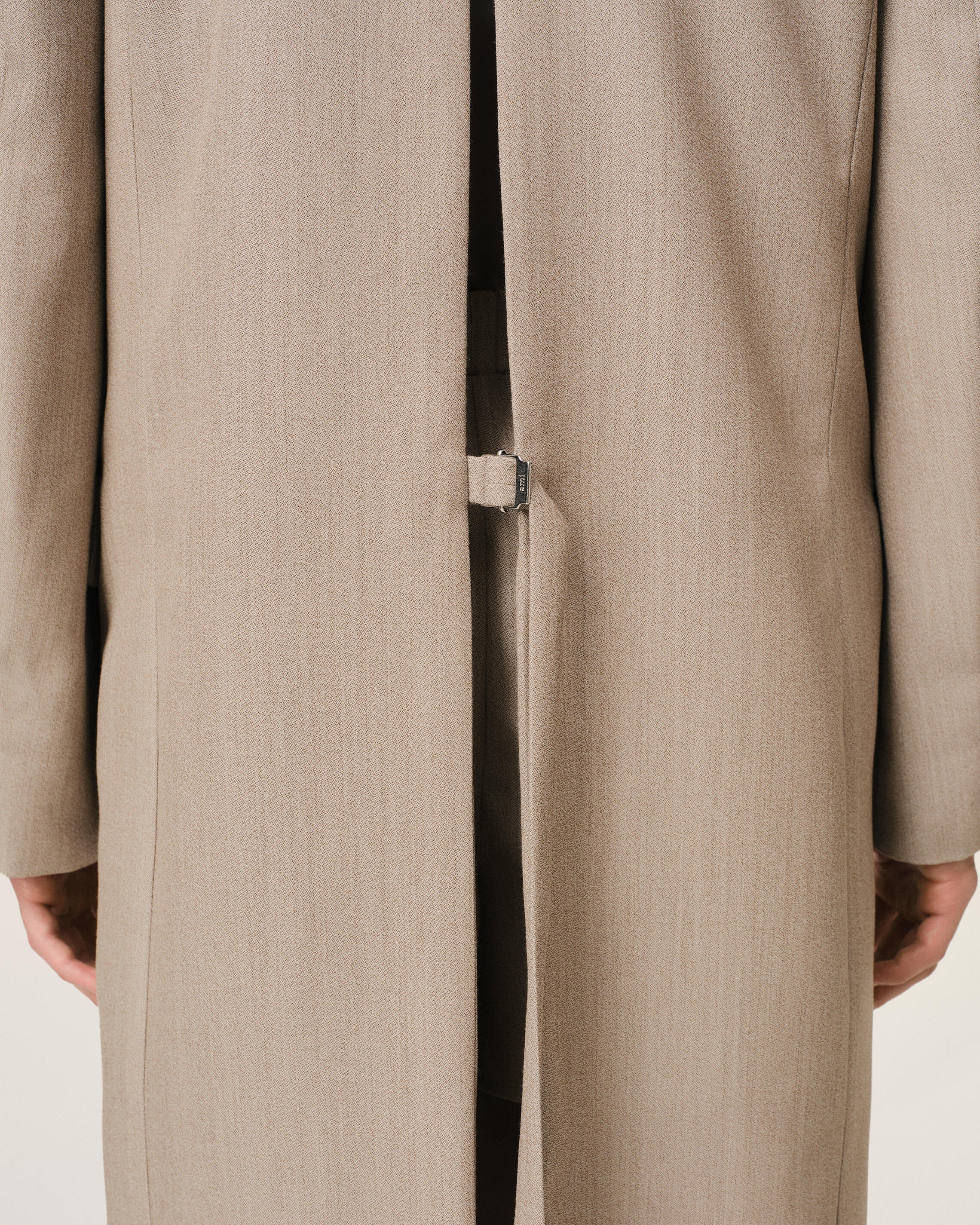 BEIGE WOOL BACK SLIT LONG COAT - 4