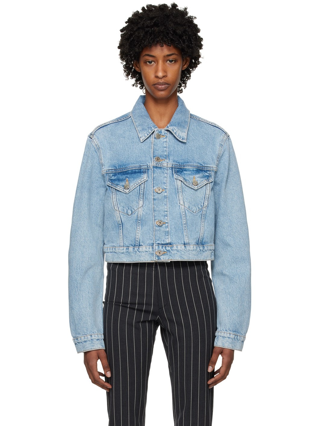 Blue Cropped Denim Jacket - 1