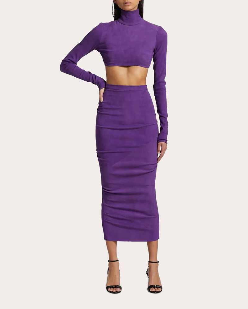 LaQuan Smith Cropped Mock Neck Suede Top outlook