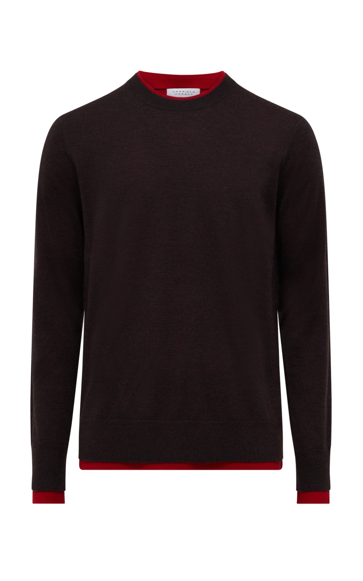 Wells Reversible Knit Sweater in Chocolate & Scarlet Red Cashmere Silk - 1