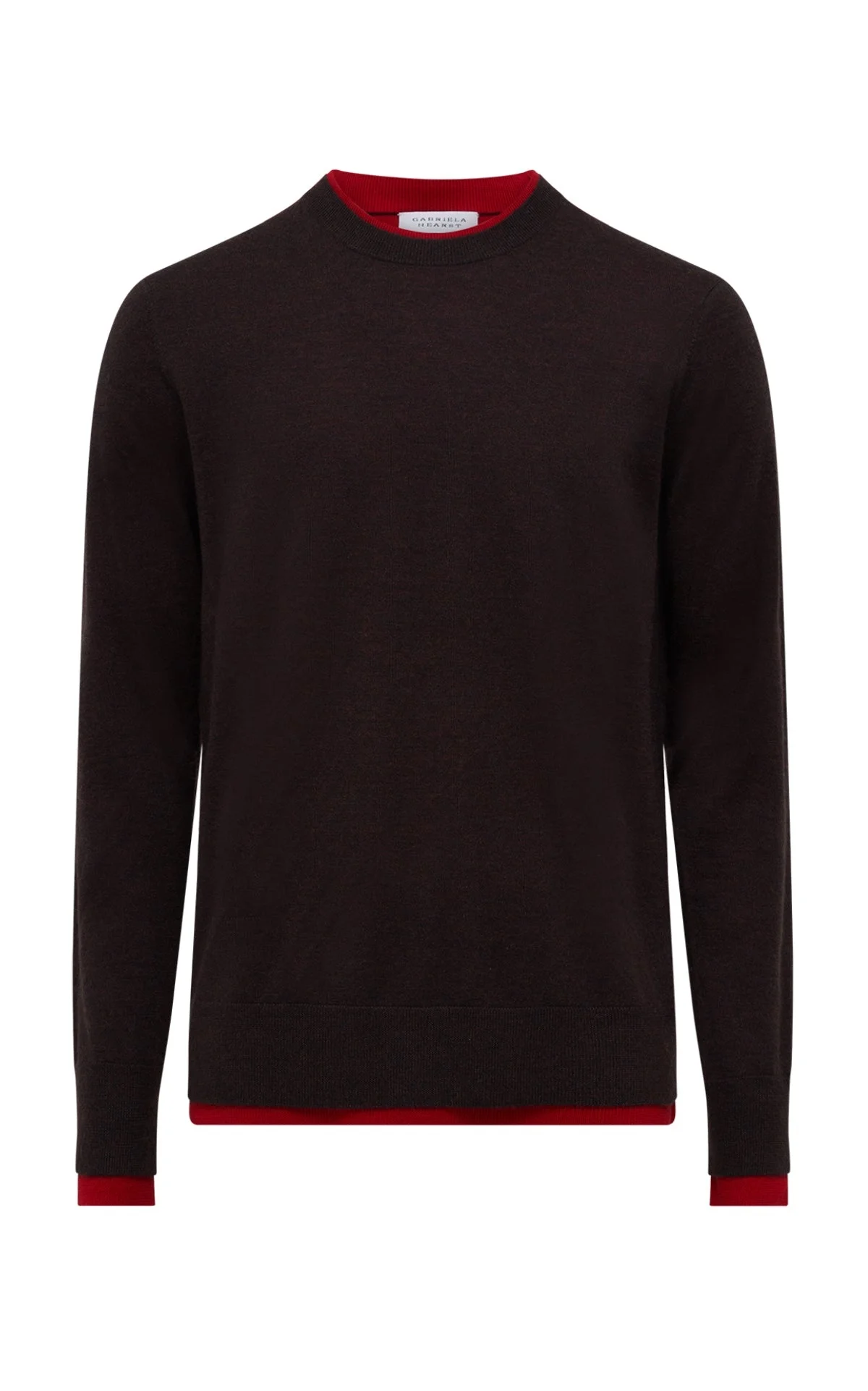 Wells Reversible Knit Sweater in Chocolate & Scarlet Red Cashmere Silk - 1