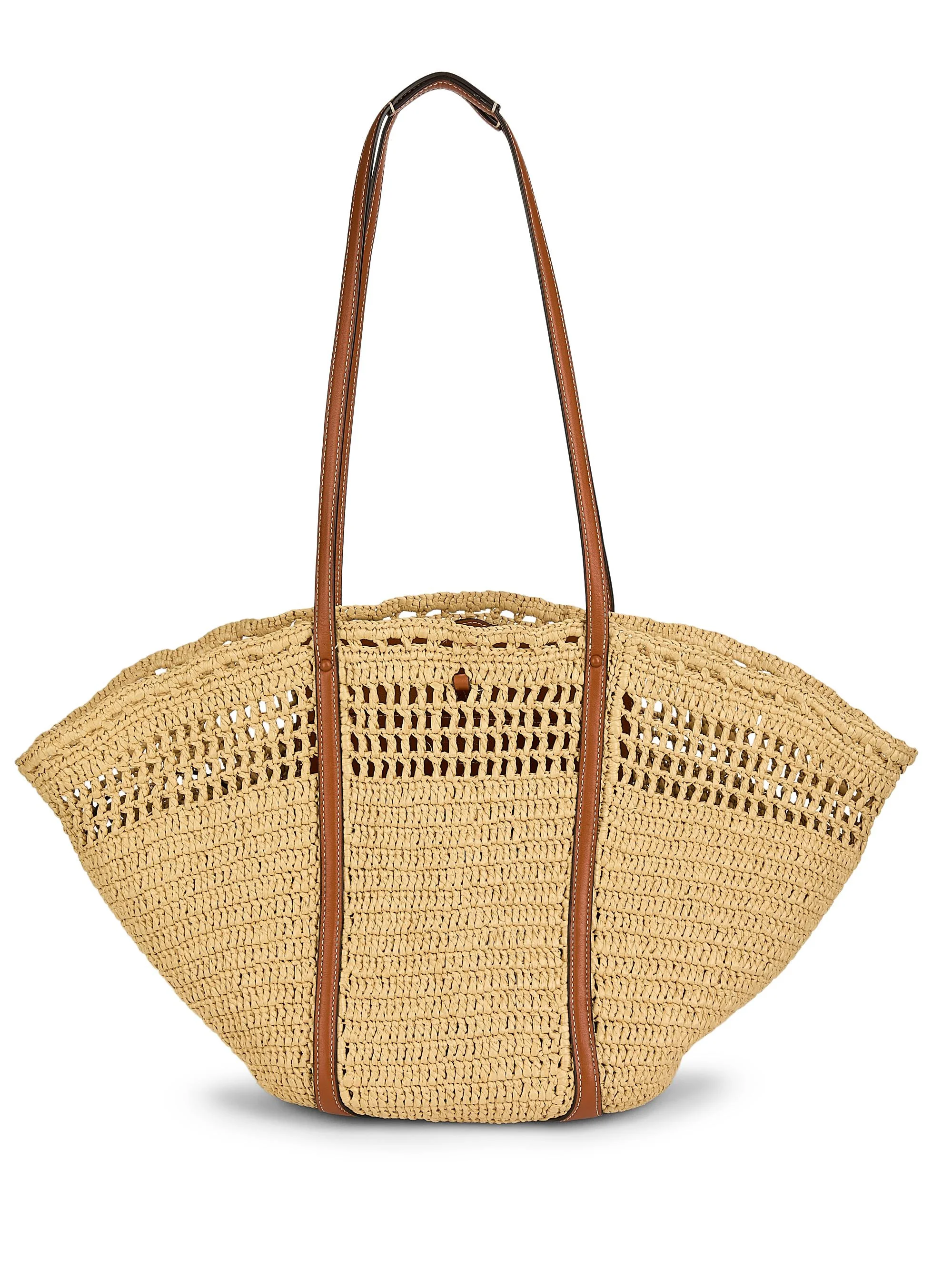 Women's Crocheted Raffia Basket Bag - Natural - 1