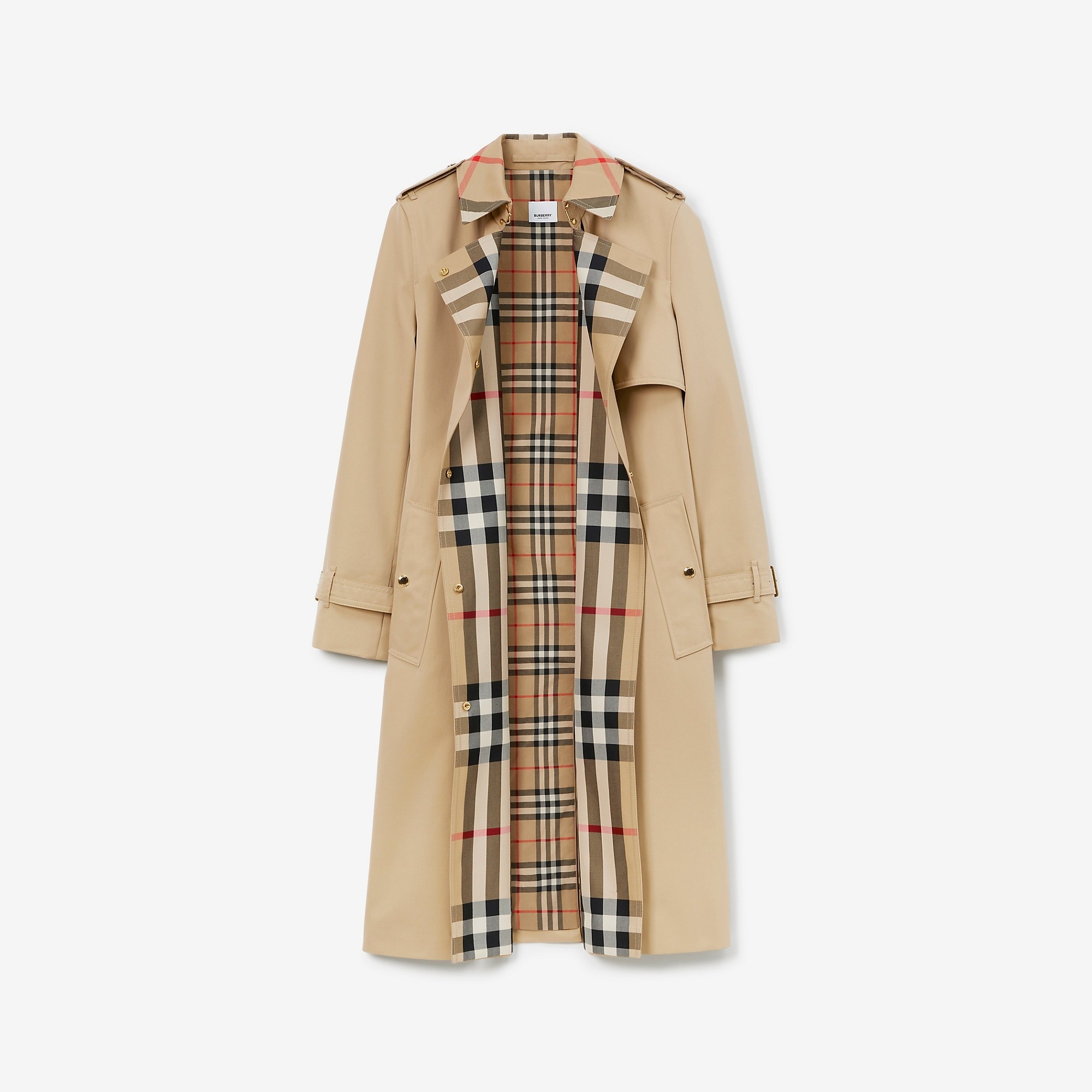 Check Panel Cotton Gabardine Trench Coat - 5
