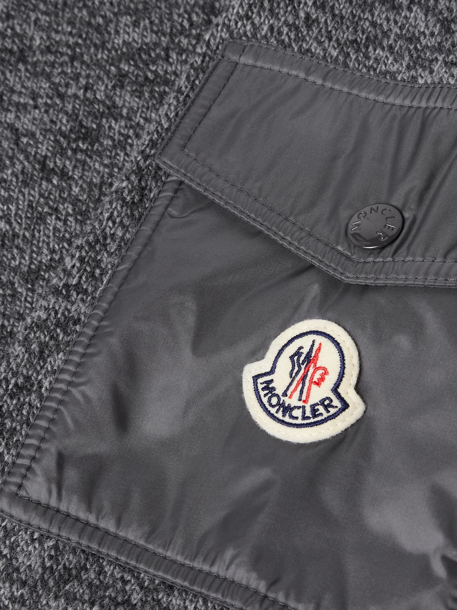 Logo-Appliquéd Shell-Trimmed Wool and Cashmere-Blend Sweater Gray - 6