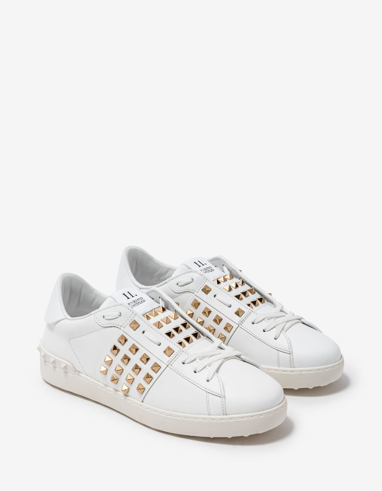 Valentino White & Gold Rockstud Untitled Trainers - 1