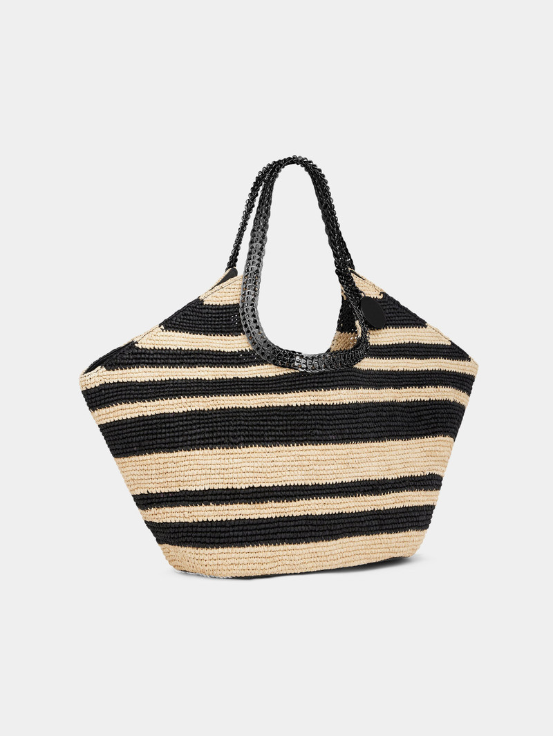rabanne STRIPED RAFFIA TOTE BAG WITH 1969 DISCS DETAILS outlook