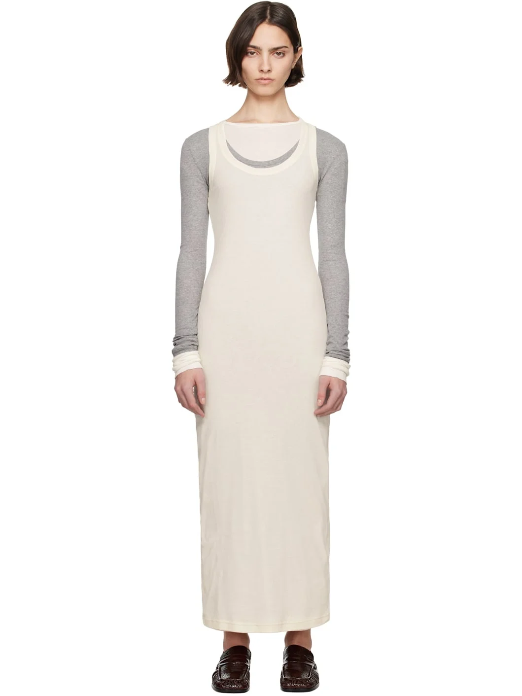 Gray 3 Layers Long Sleeved Maxi Dress - 1