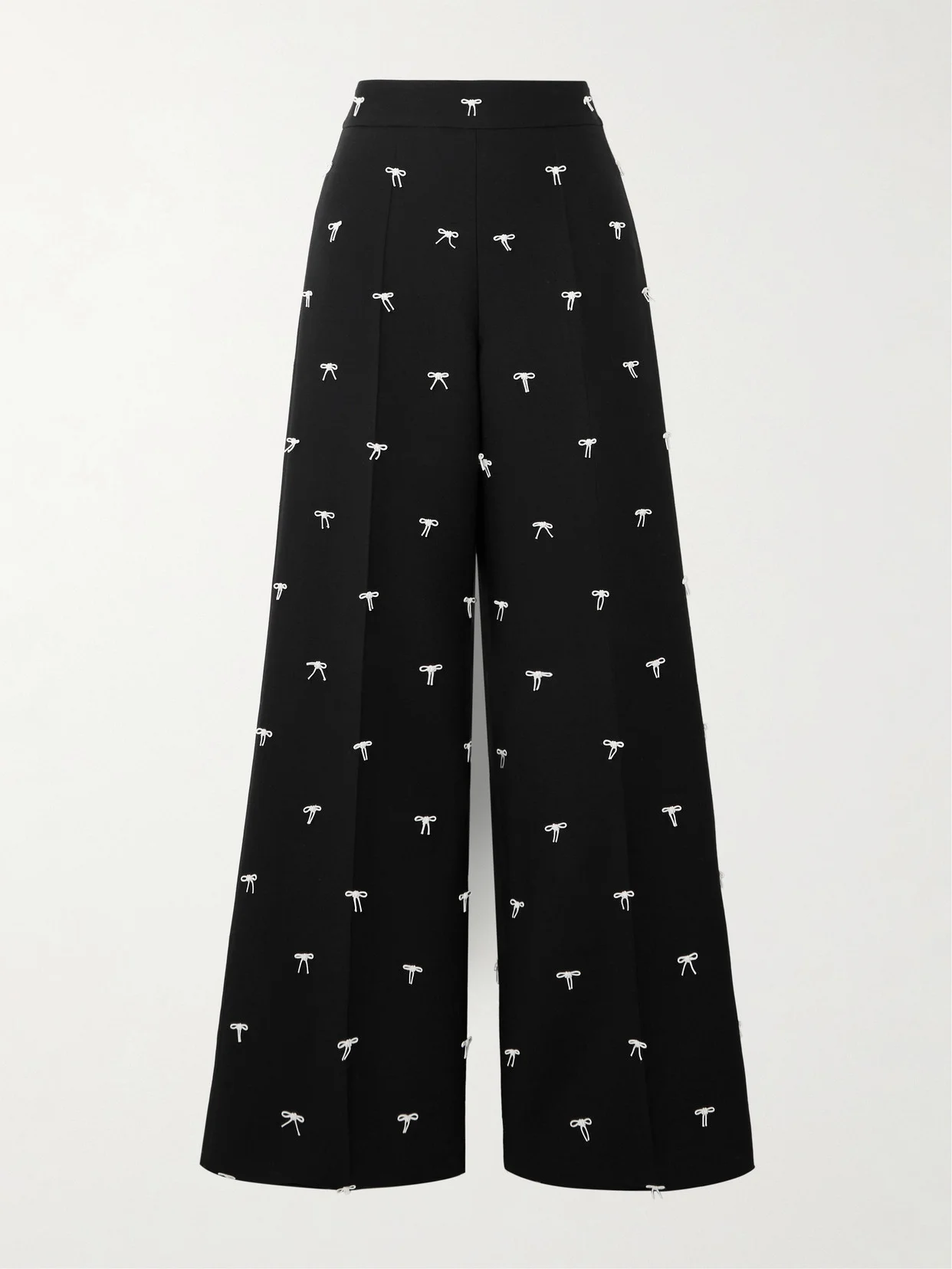 Bow-embellished Wool And Silk-blend Twill Wide-leg Pants - 1