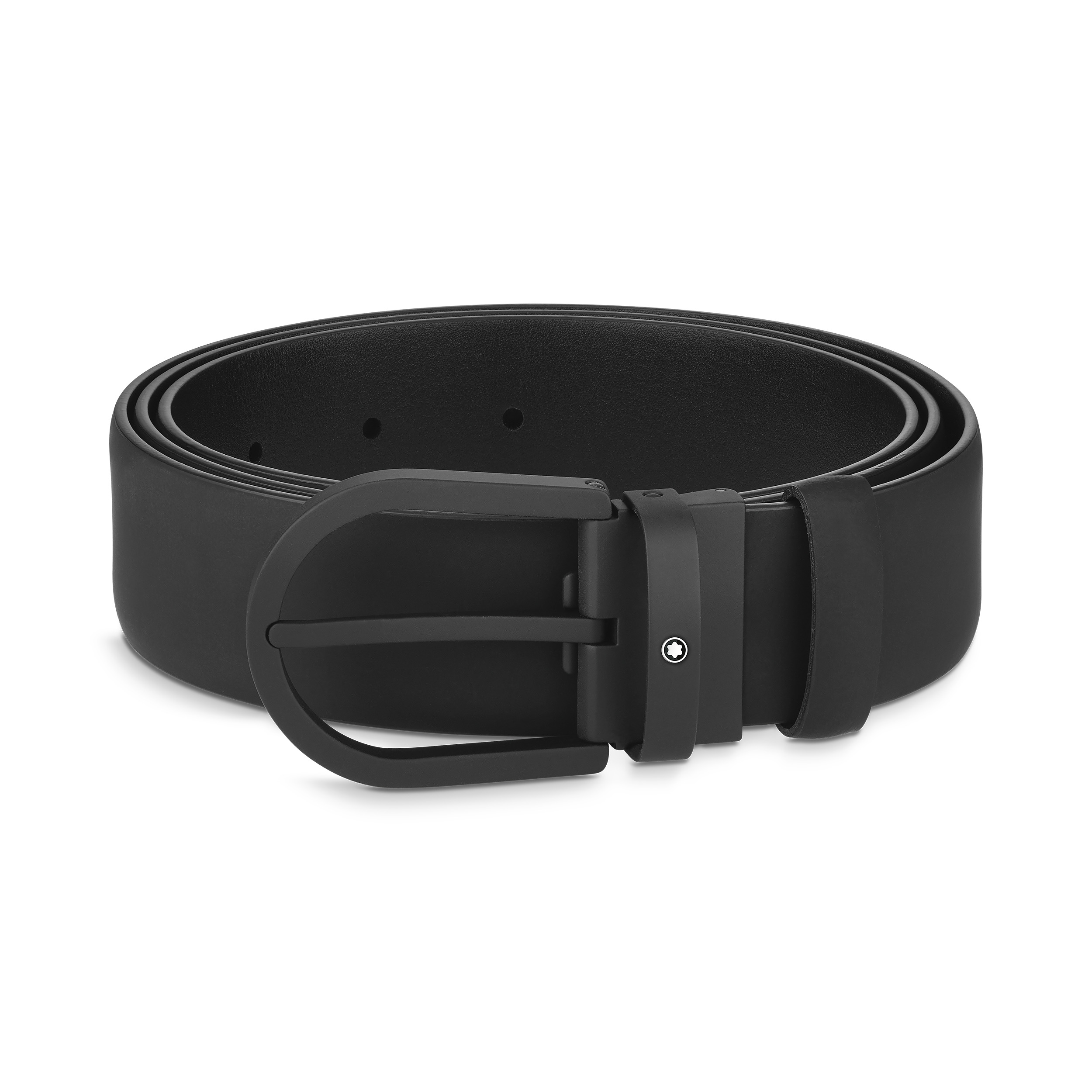 Horseshoe buckle black 35 mm leather belt - 1
