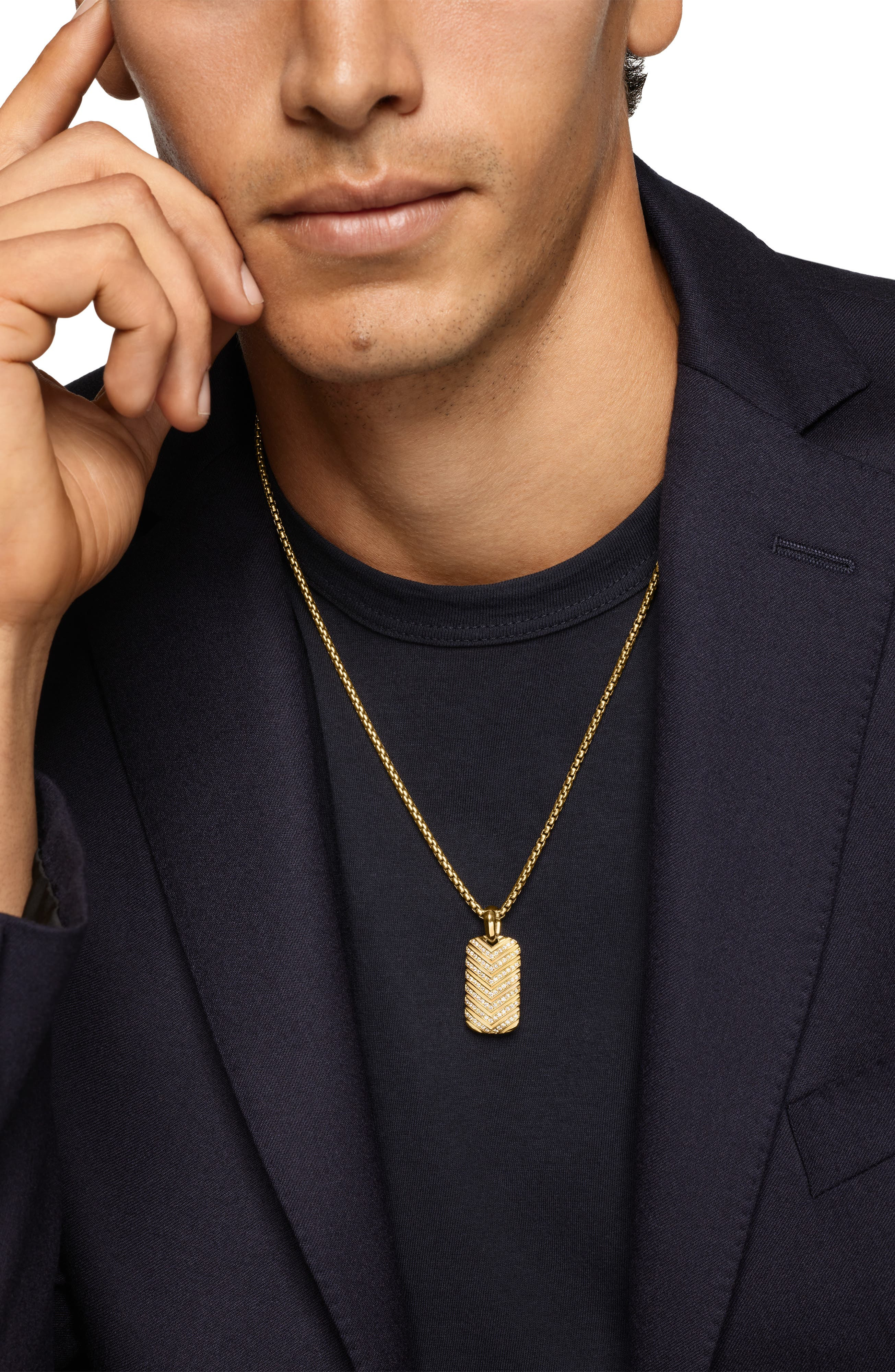 David Yurman Men's Chevron Tag in 18K Yellow Gold with Diamonds, 27mm at Nordstrom - 2