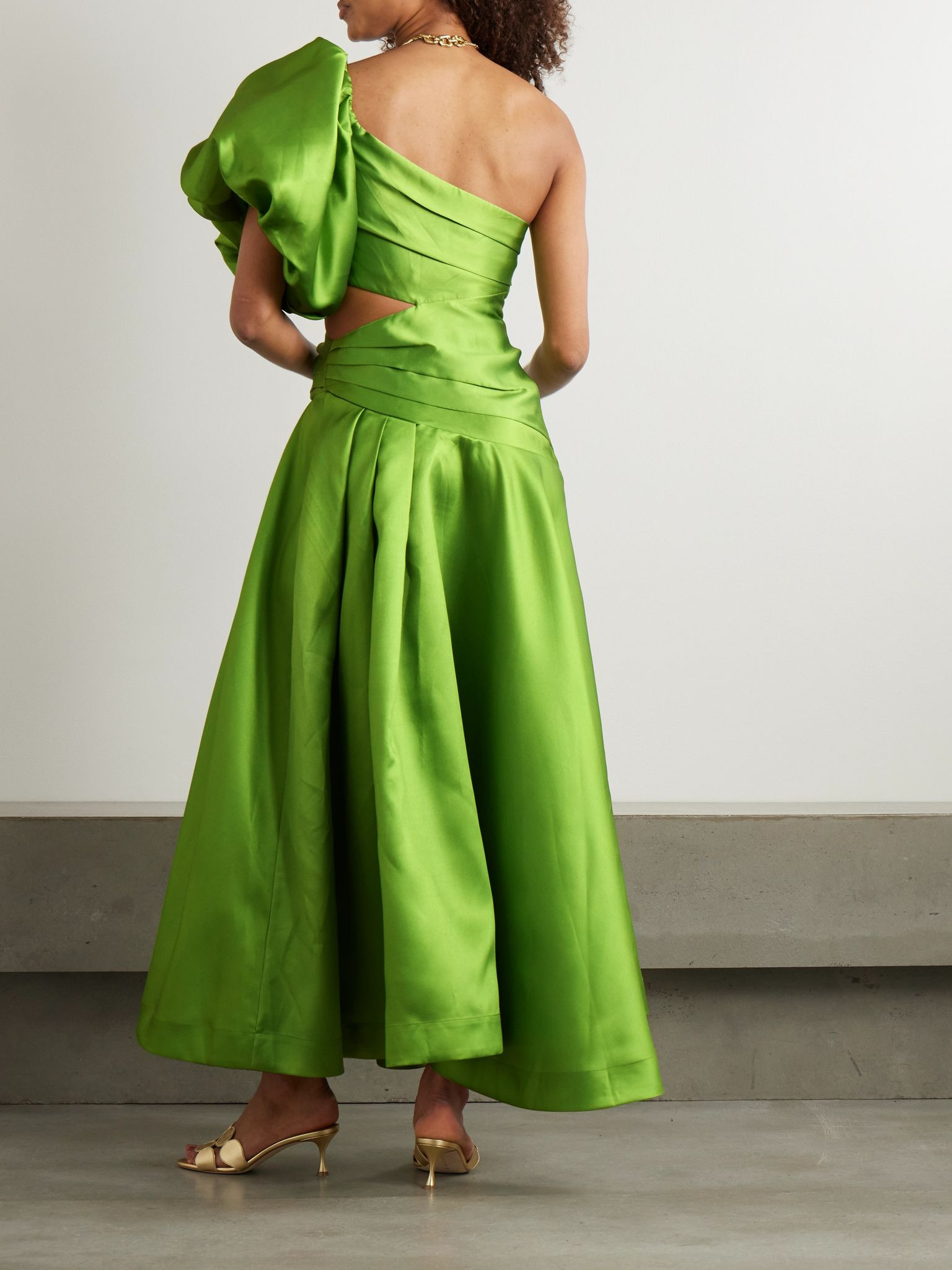 + Sam Pauletto Aquatica one-shoulder gathered printed recycled satin-twill dress Green - 3