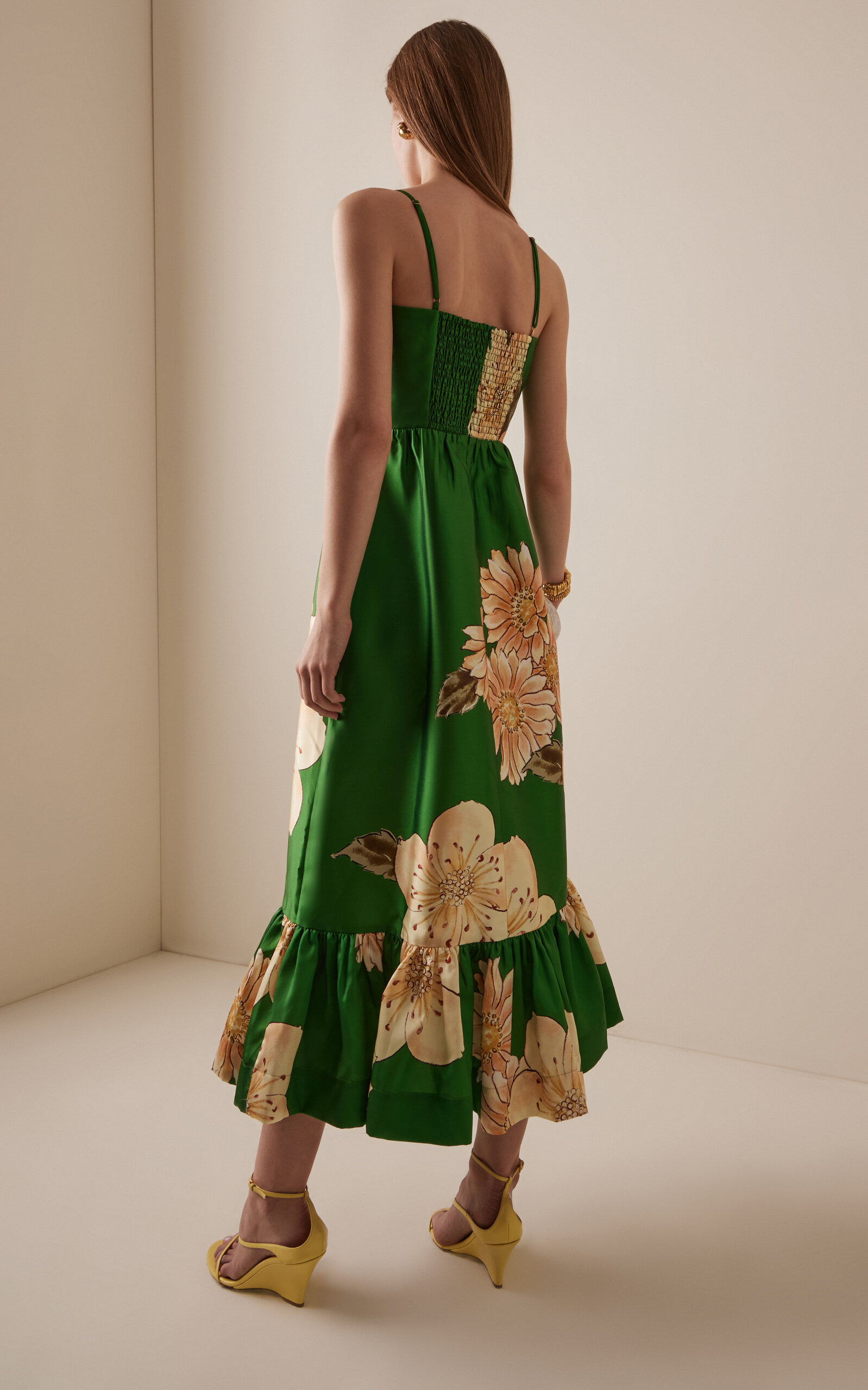 Sage Printed Satin Midi Dress green - 4