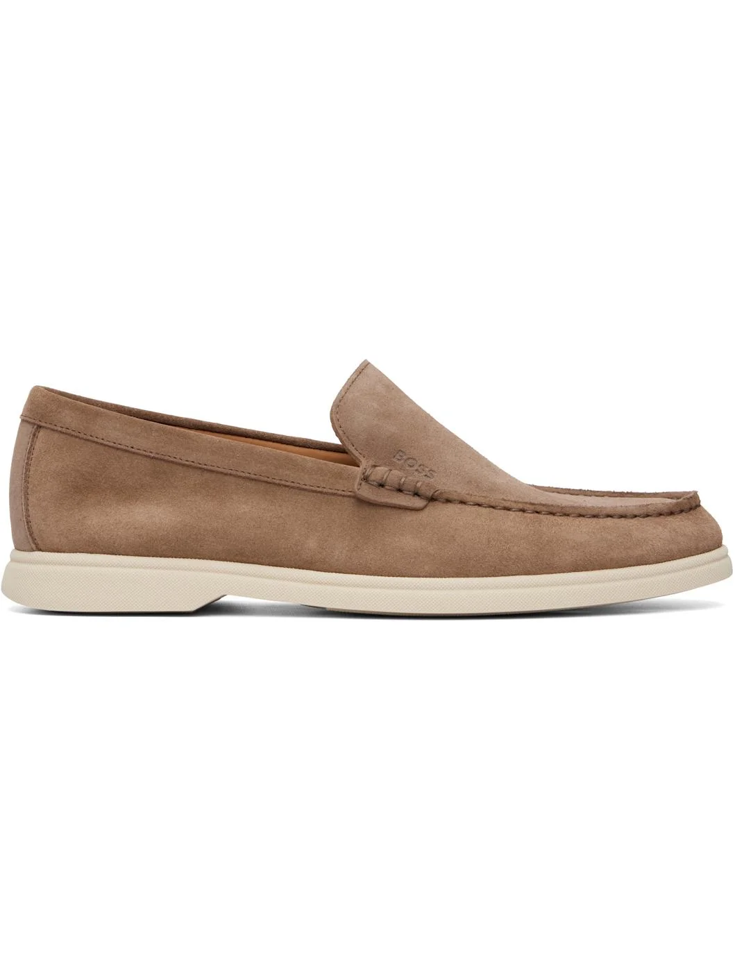 Beige Debossed-Logo Suede Loafers - 1