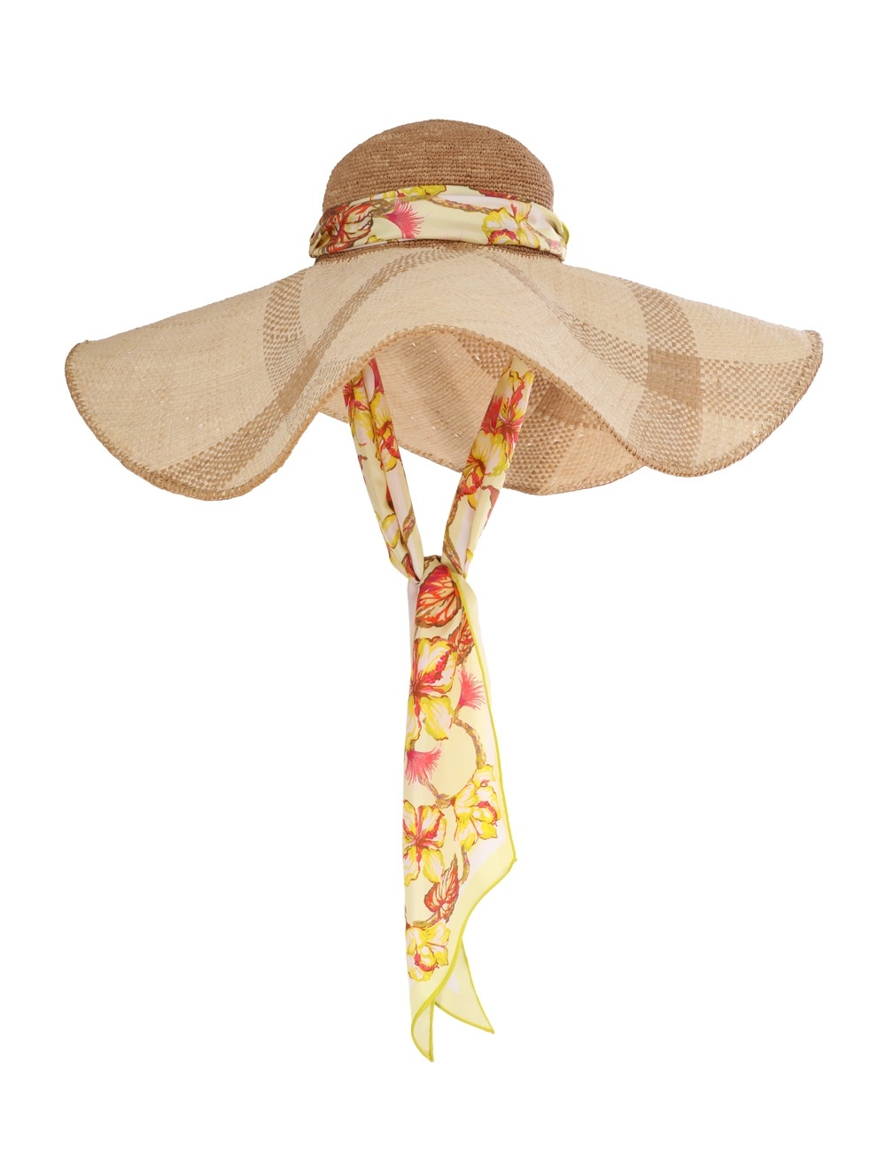 STRAW & PRINTED SILK SUNHAT - 1