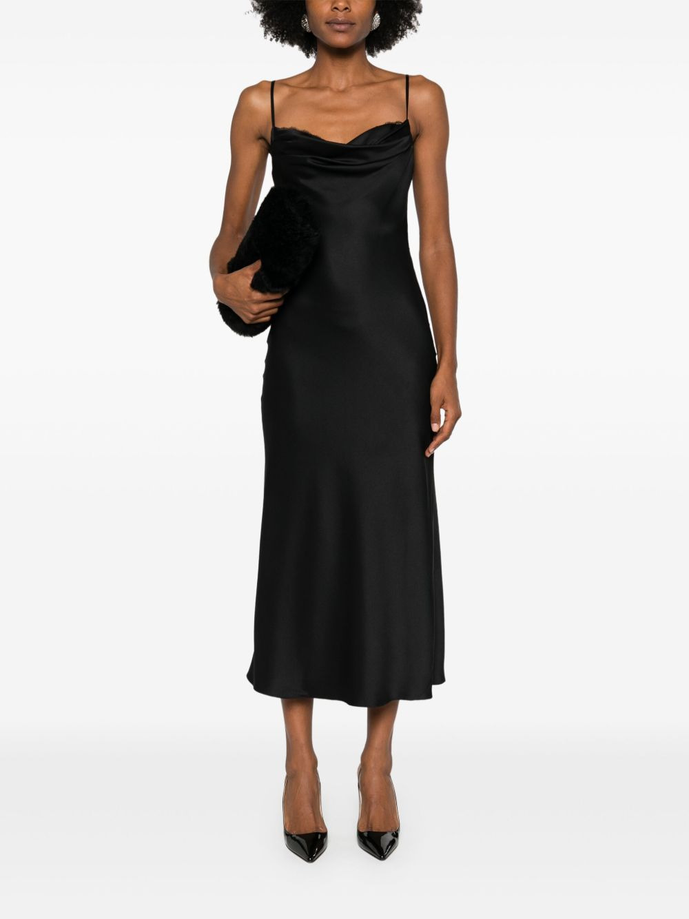 drape-neck midi dress - 2