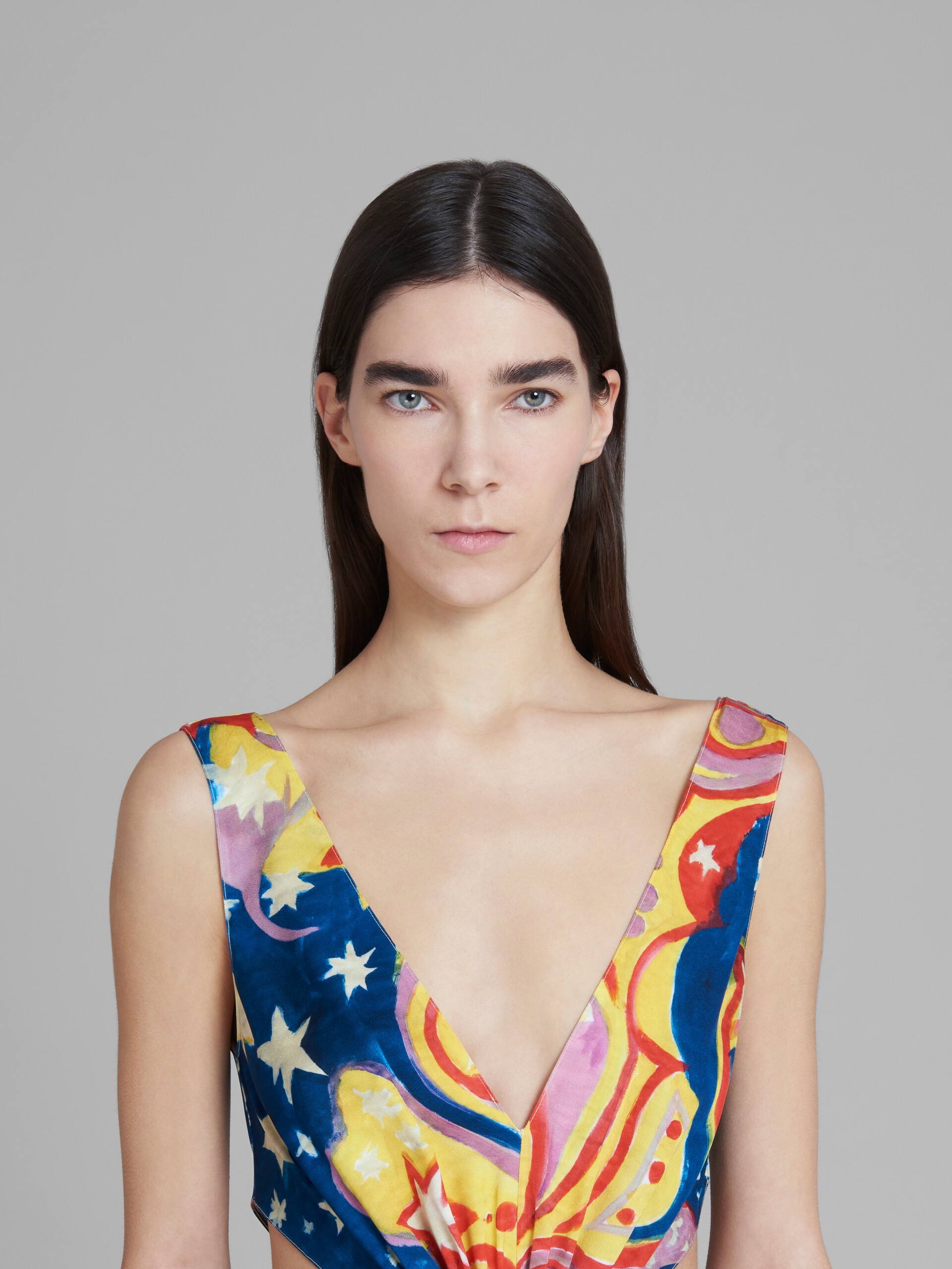 MARNI X NO VACANCY INN - MULTICOLOR SATIN CUT-OUT MIDI DRESS WITH GALACTIC PARADISE PRINT - 4