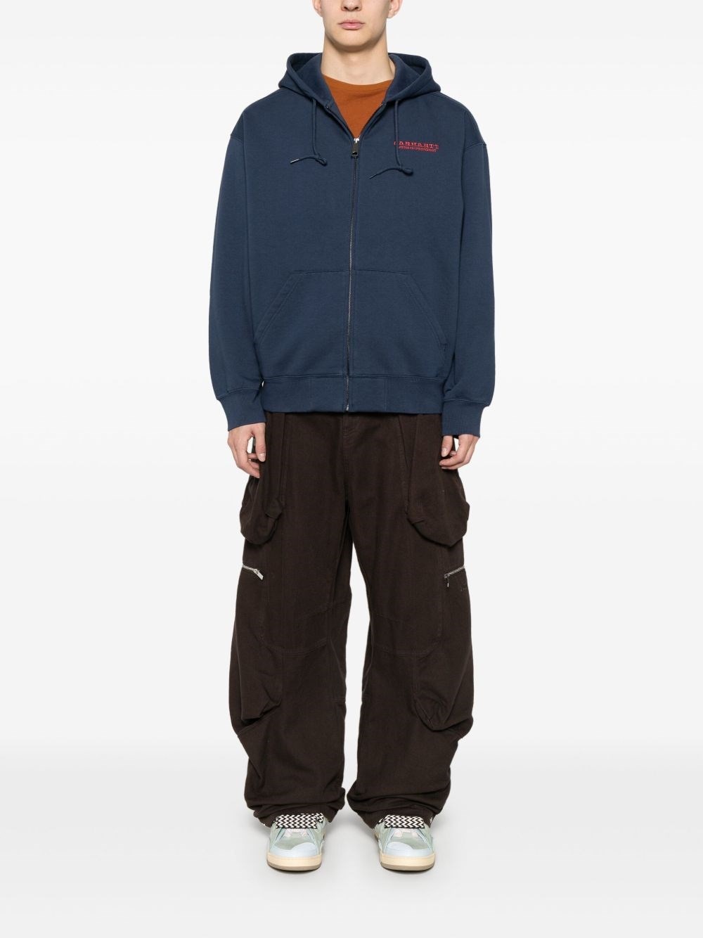 Logo cotton zipped hoodie - 3