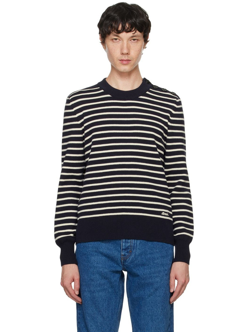 Navy & White Striped Sweater 1