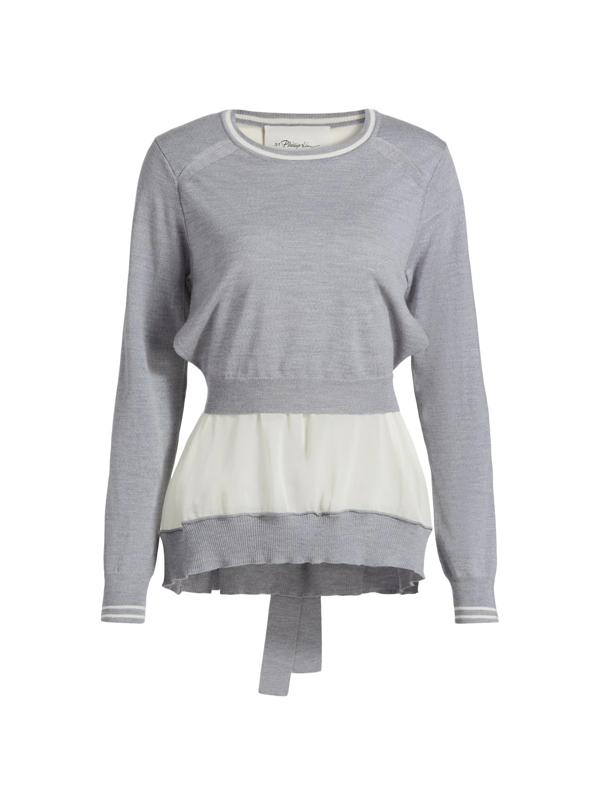 Women's Tie-Back Chiffon Crewneck Sweatshirt - Grey Melange - 1