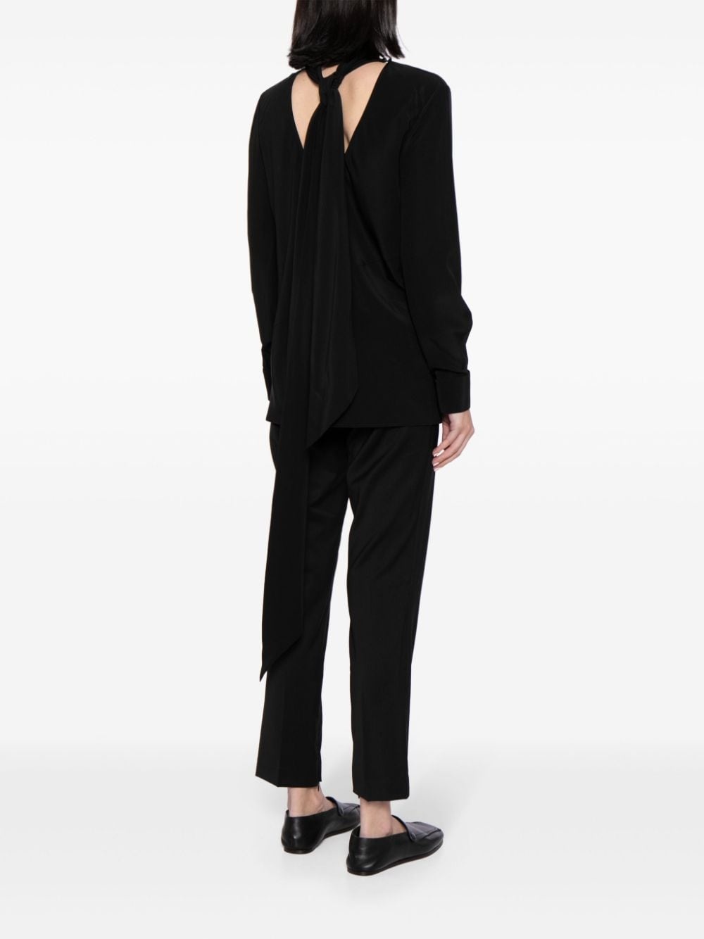 detachable-scarf silk blouse - 4