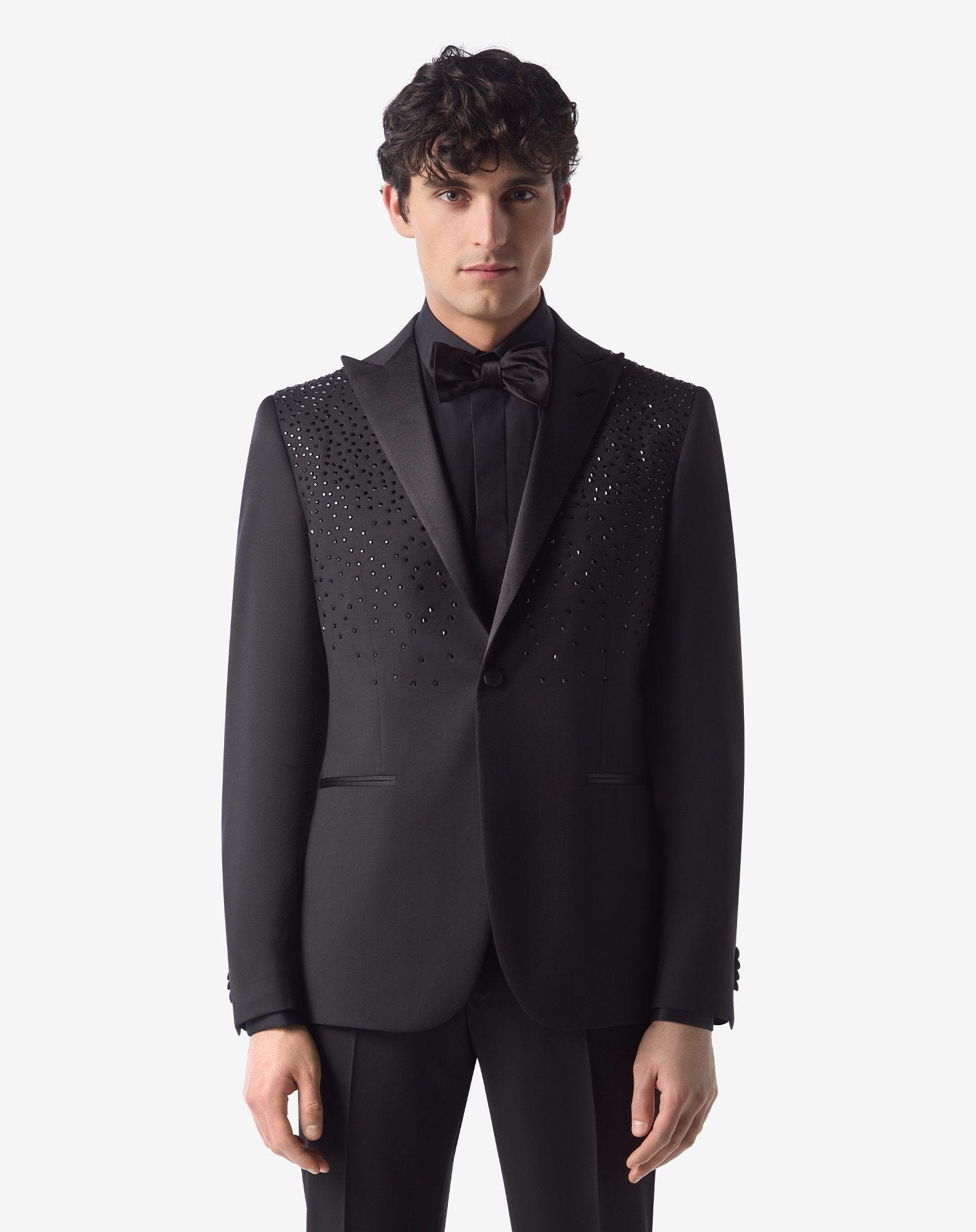 Black 130's wool tuxedo jacket - 2