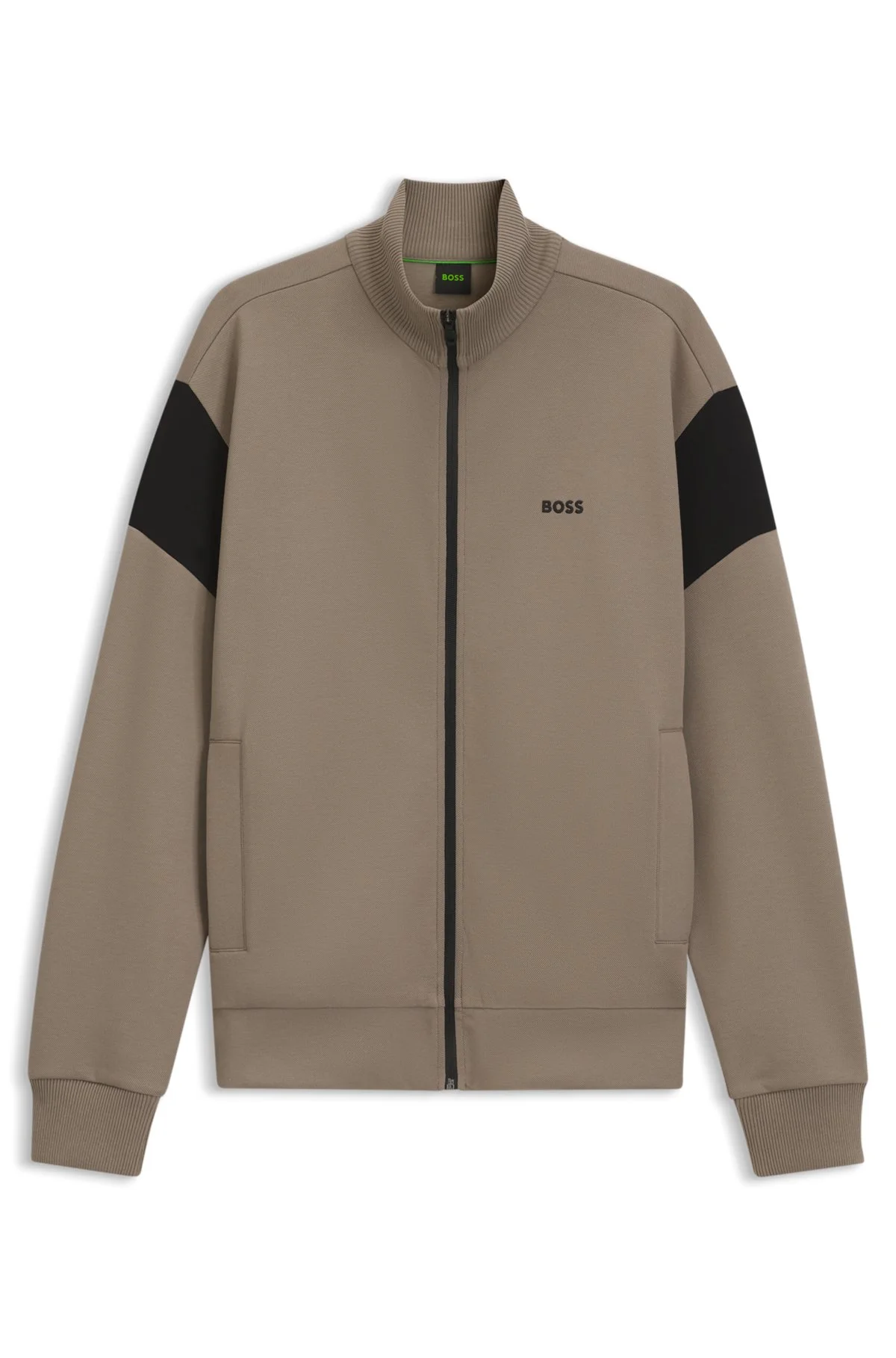 ZIPPERED COTTON-BLEND SWEATSHIRT WITH CONTRAST INSERTS - 1