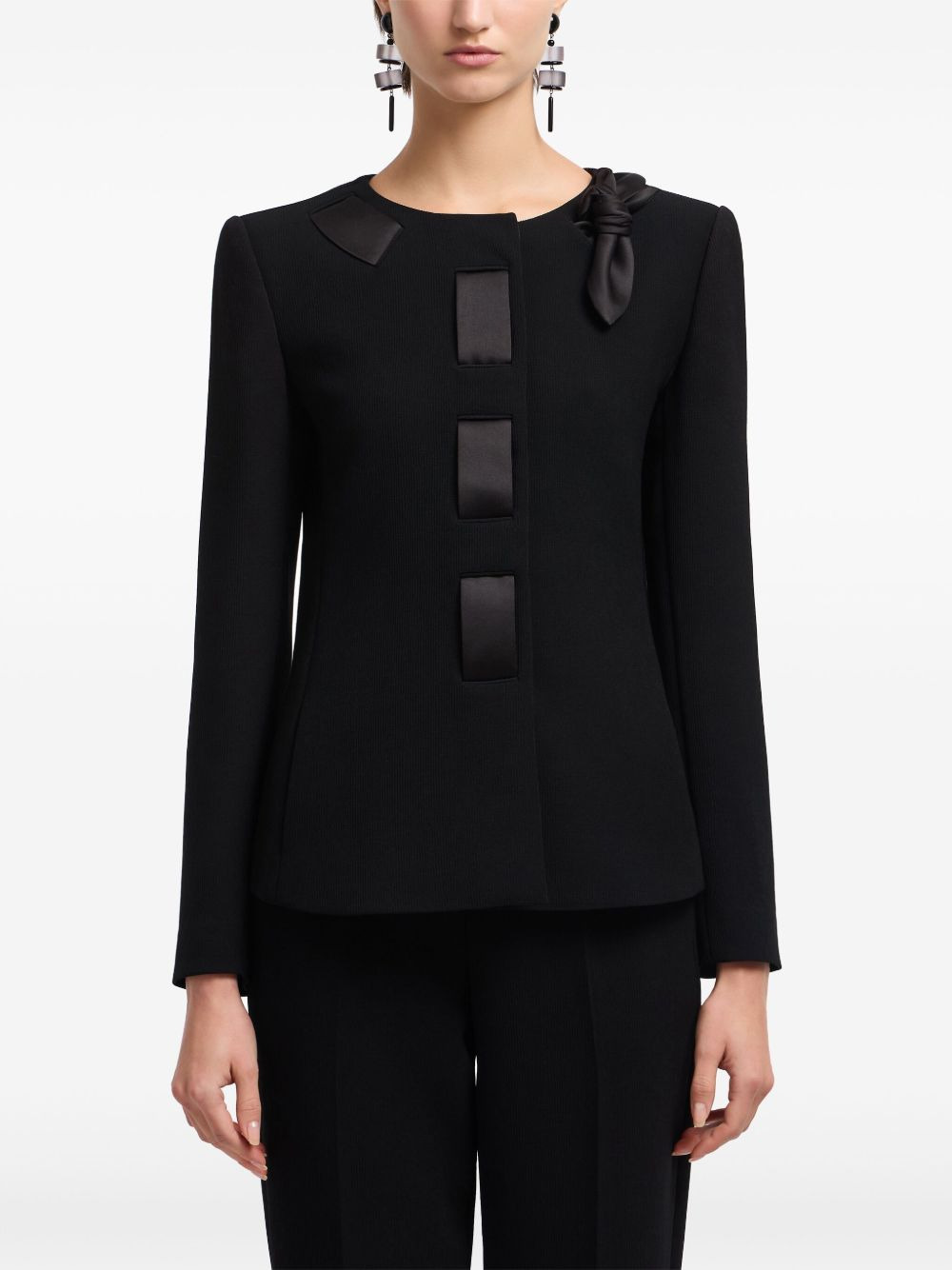 satin-bow detail blazer - 3