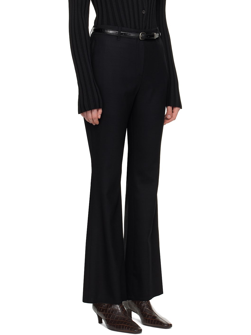Black Flare Western Belt Trousers - 2