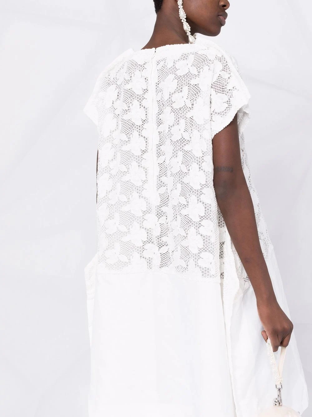floral-embroidered mesh T-shirt dress - 3