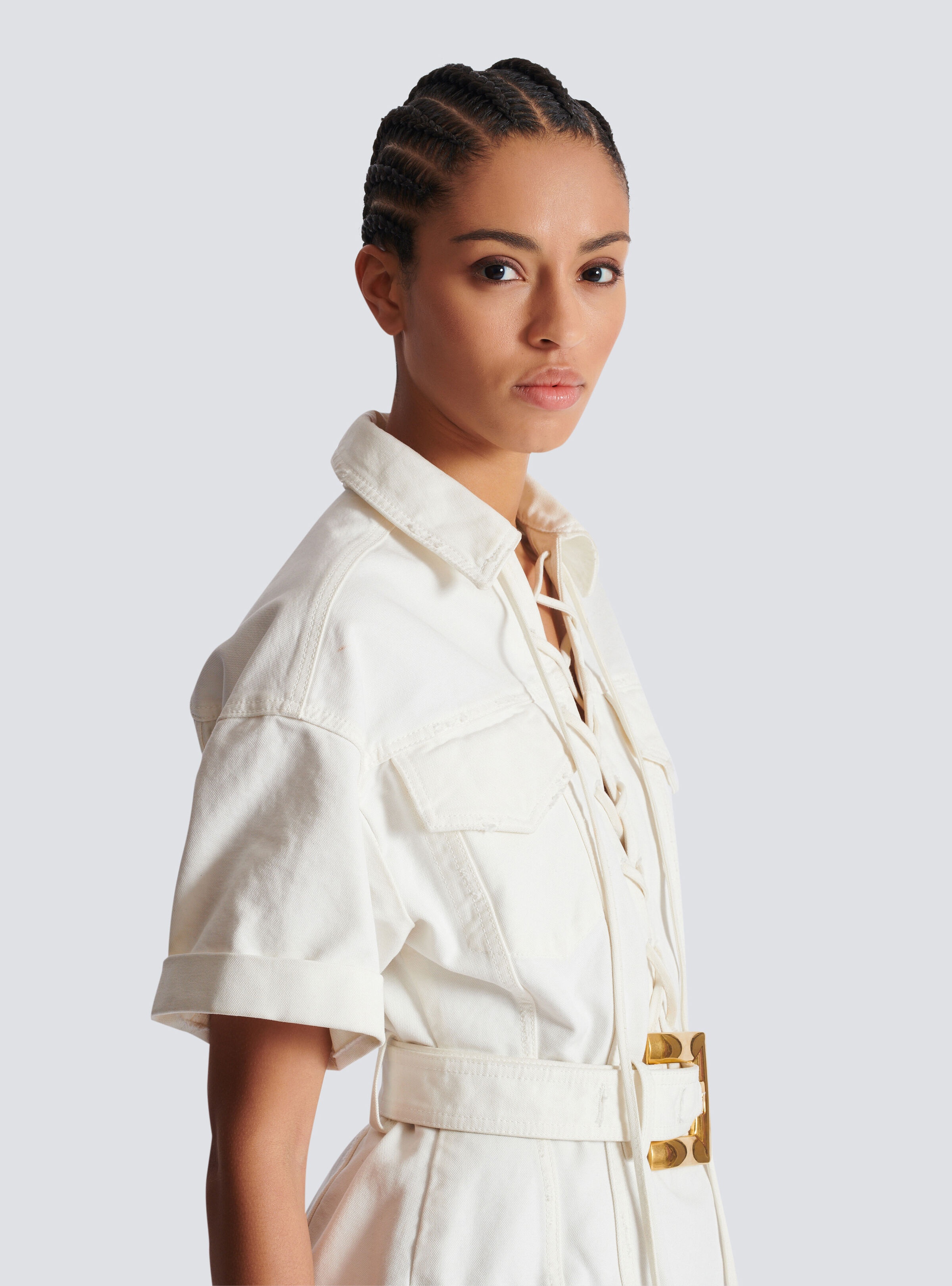 Short lace-up canvas dress - 7