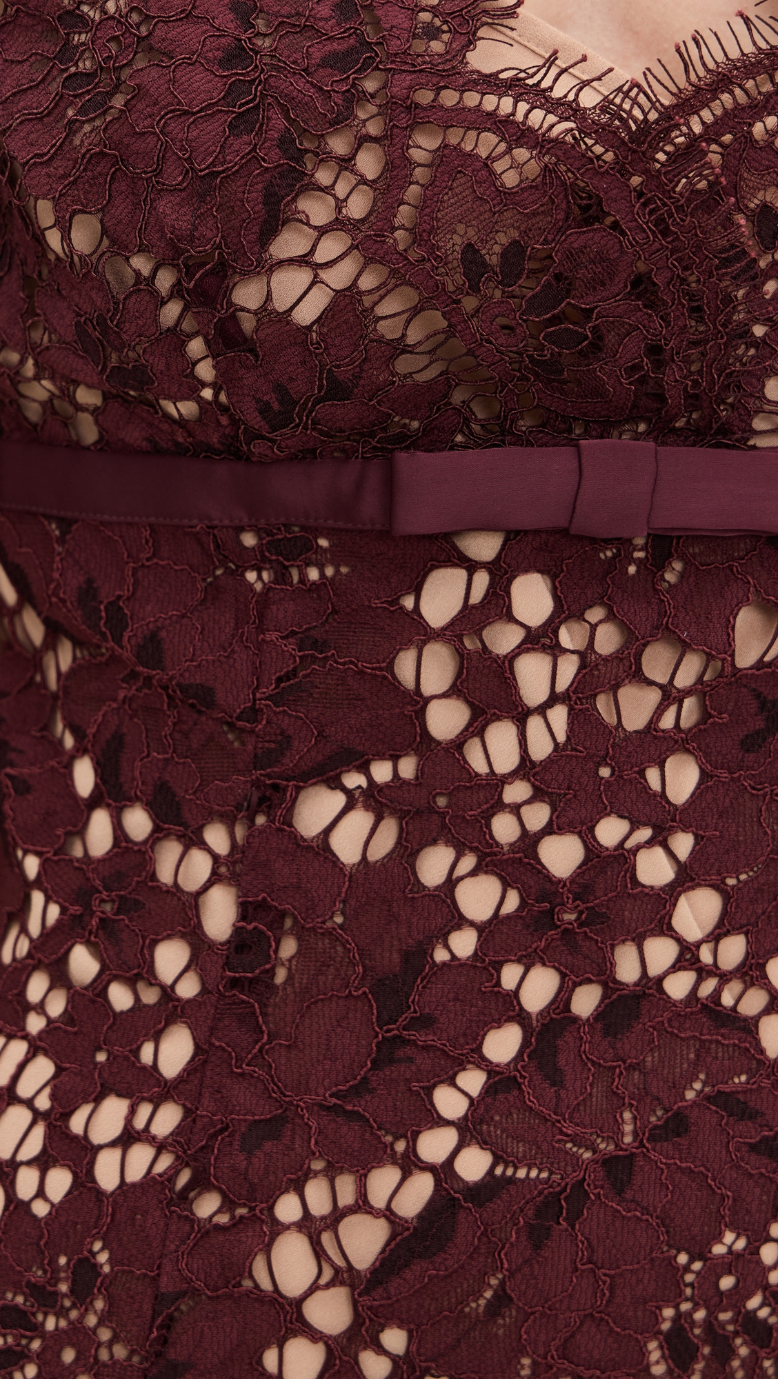 Burgundy Floral Lace Midi Dress - 5