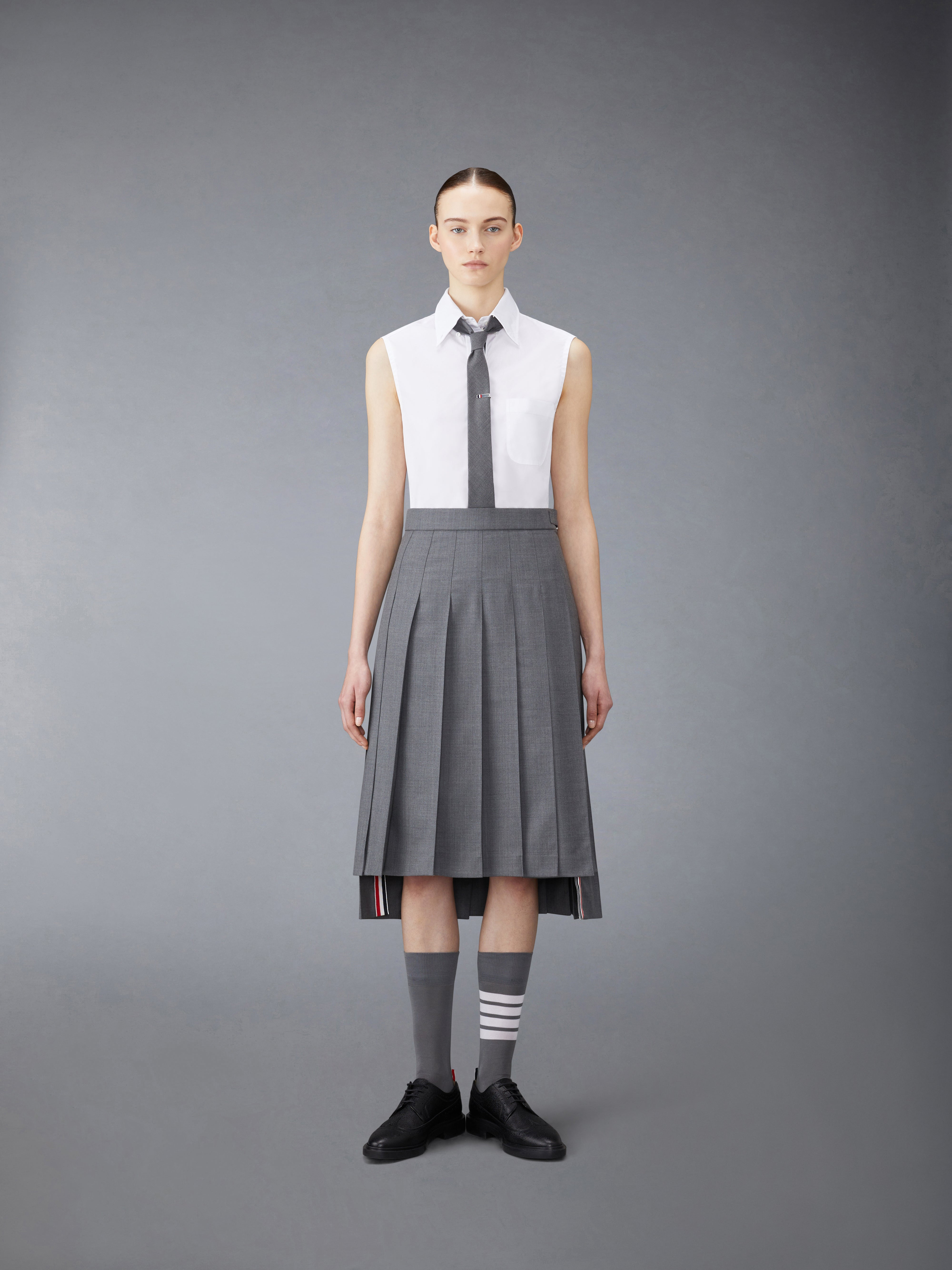 White Poplin Grosgrain Placket Sleeveless Shirt - 4