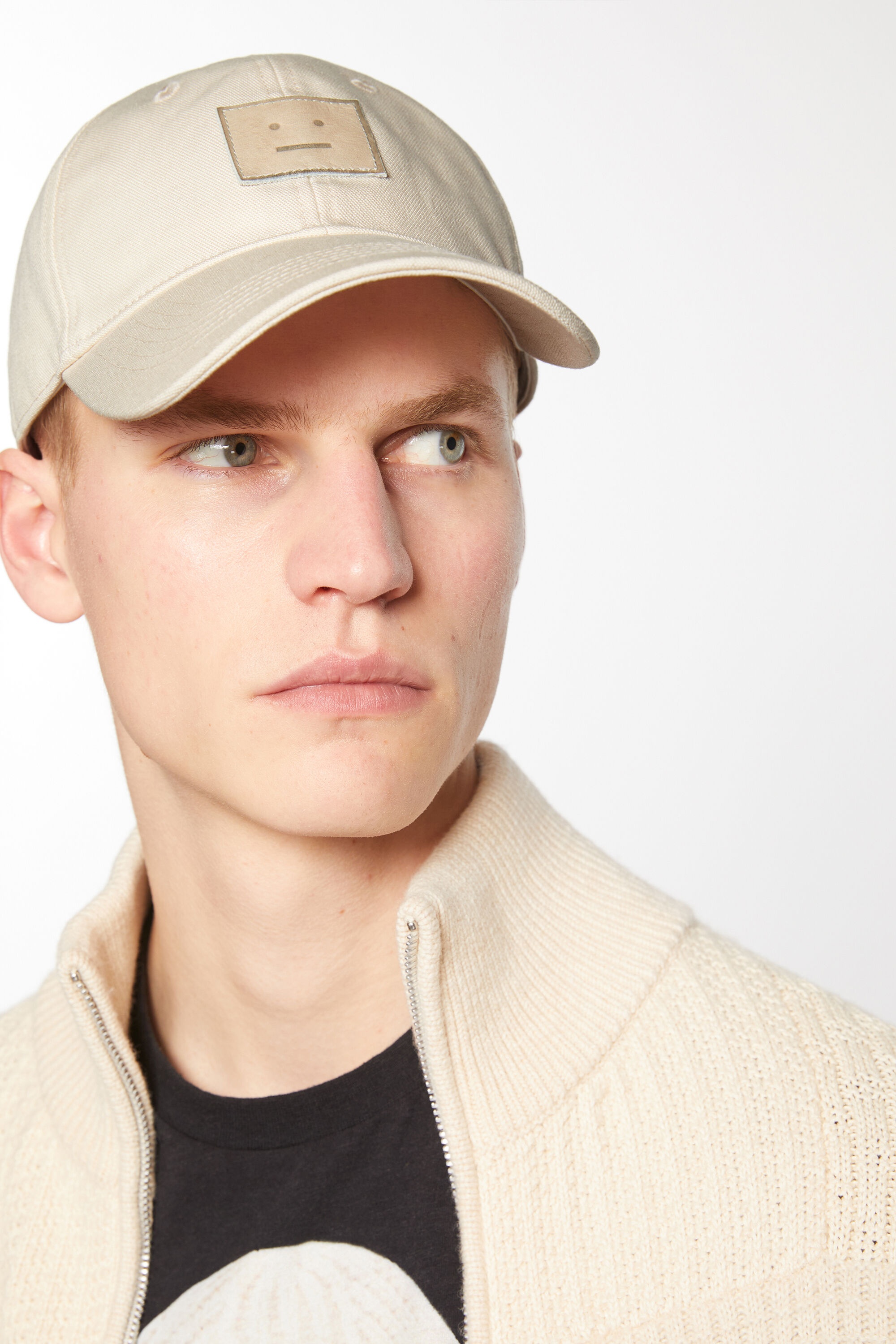 Acne Studios Leather Face patch cap - Oatmeal melange