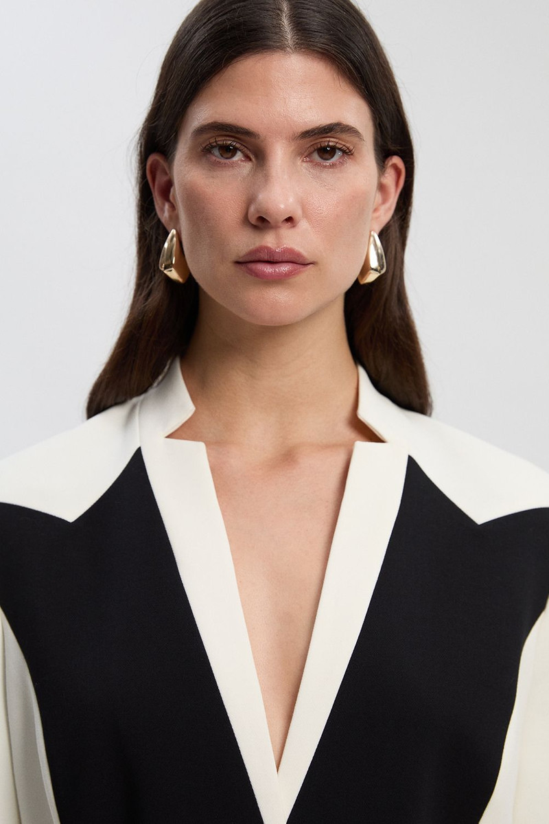 Compact Stretch Colour Block Tailored Single Breasted Blazer 3