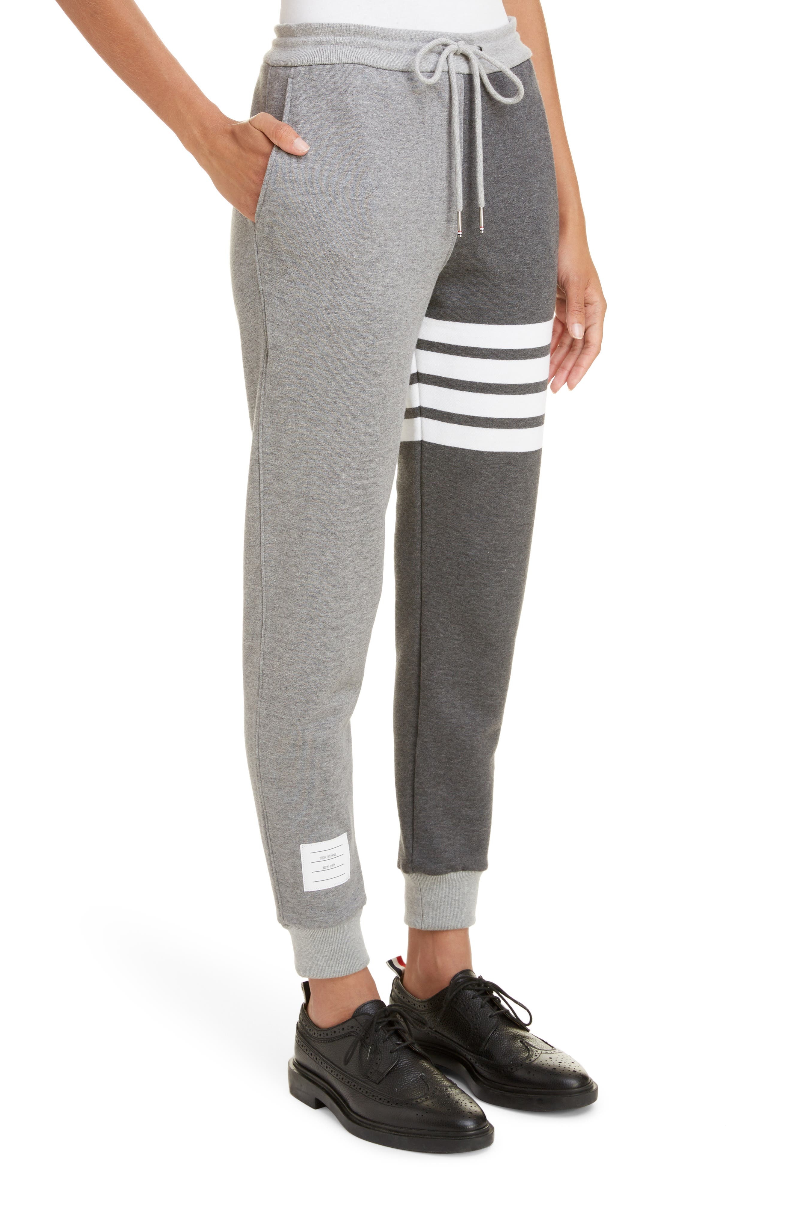 Thom Browne Four-Bar Cotton Joggers in Tonal Grey at Nordstrom - 4