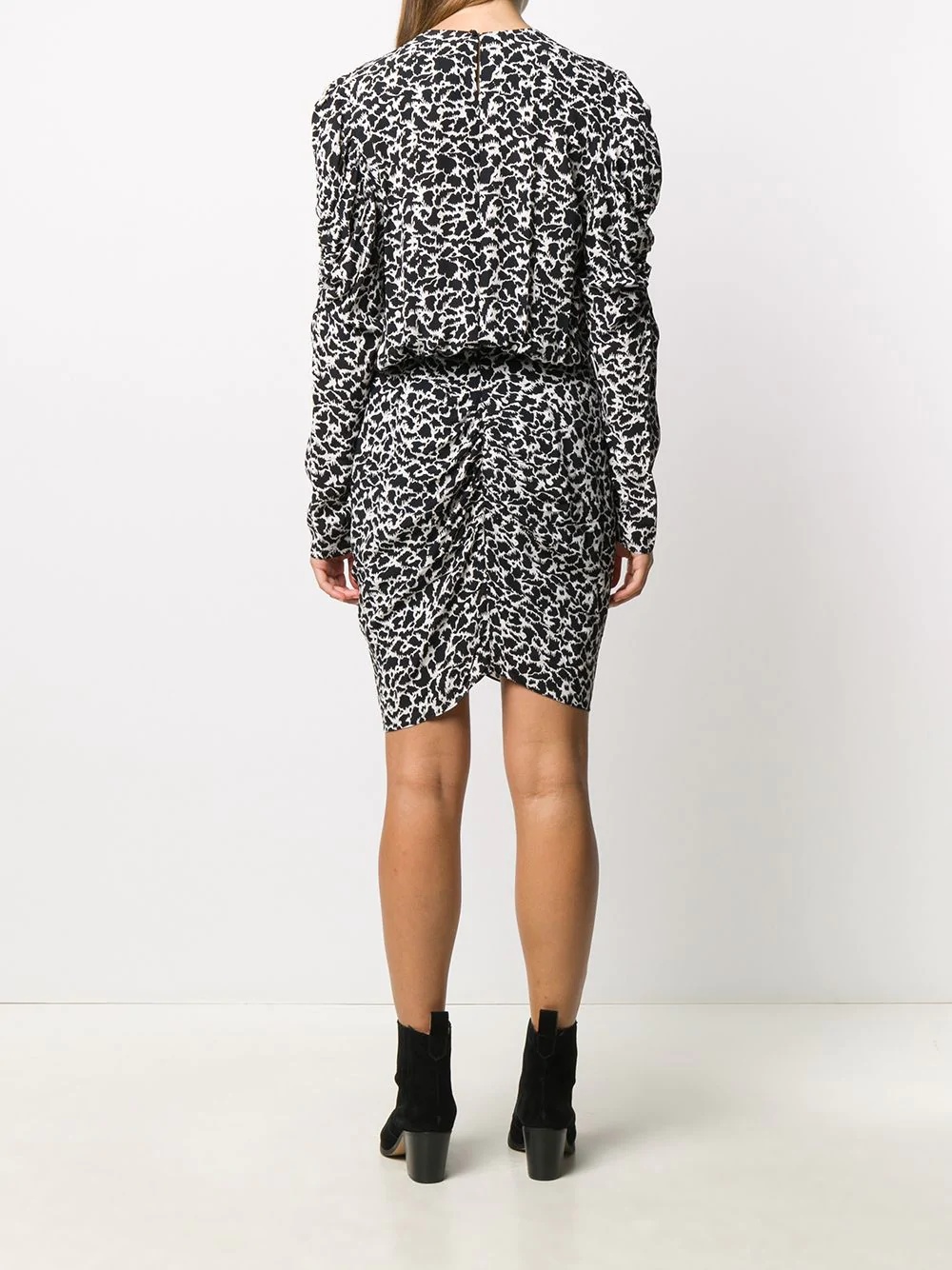 draped sleeve animal print dress - 4