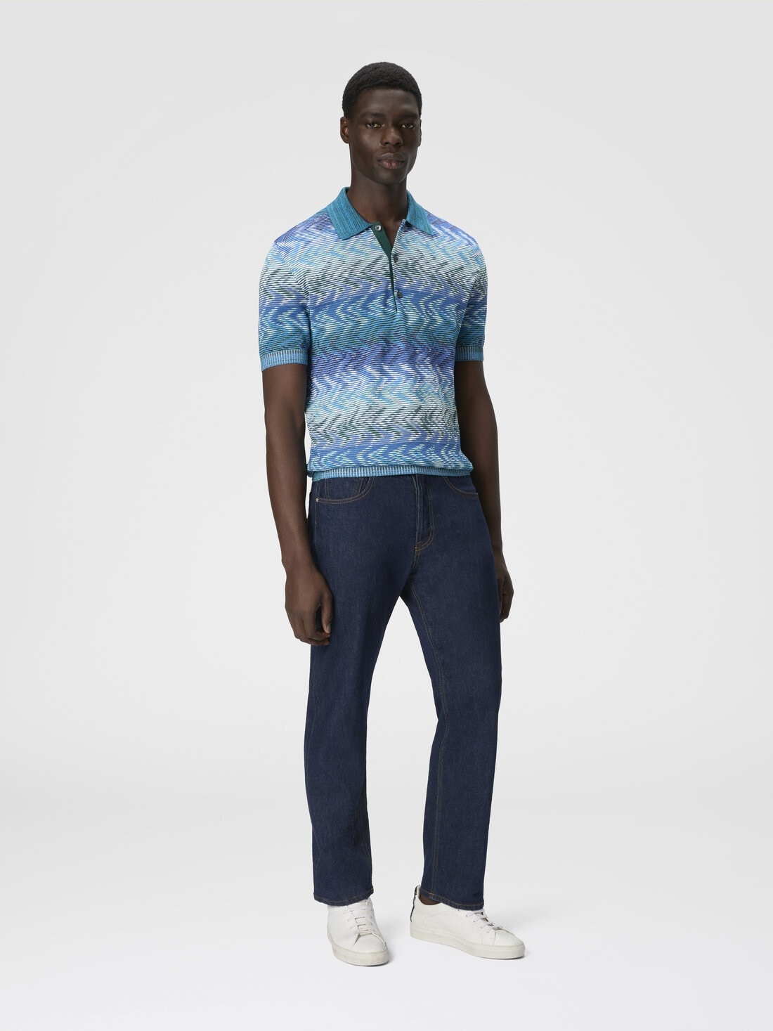 Cotton knit polo shirt with contrasting piping - 2