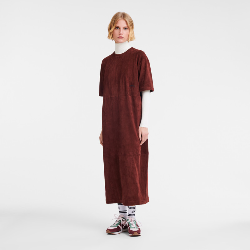 Longchamp Leather long dress Burgundy - Leather outlook