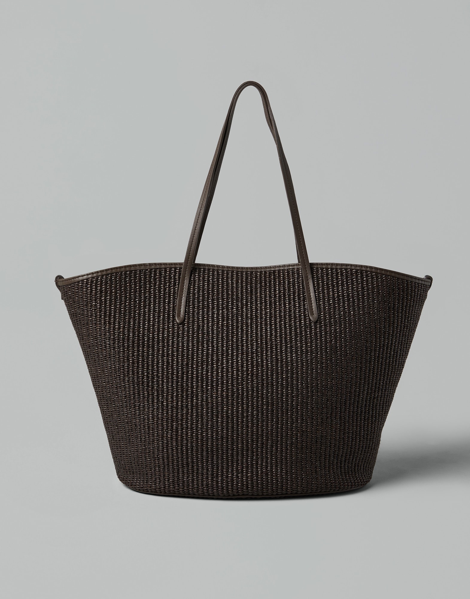 BRUNELLO CUCINELLI★Techno Cotton Raffia Shopper Basket Bag Brunello Cucinelli Techno cotton raffia shopper bag with