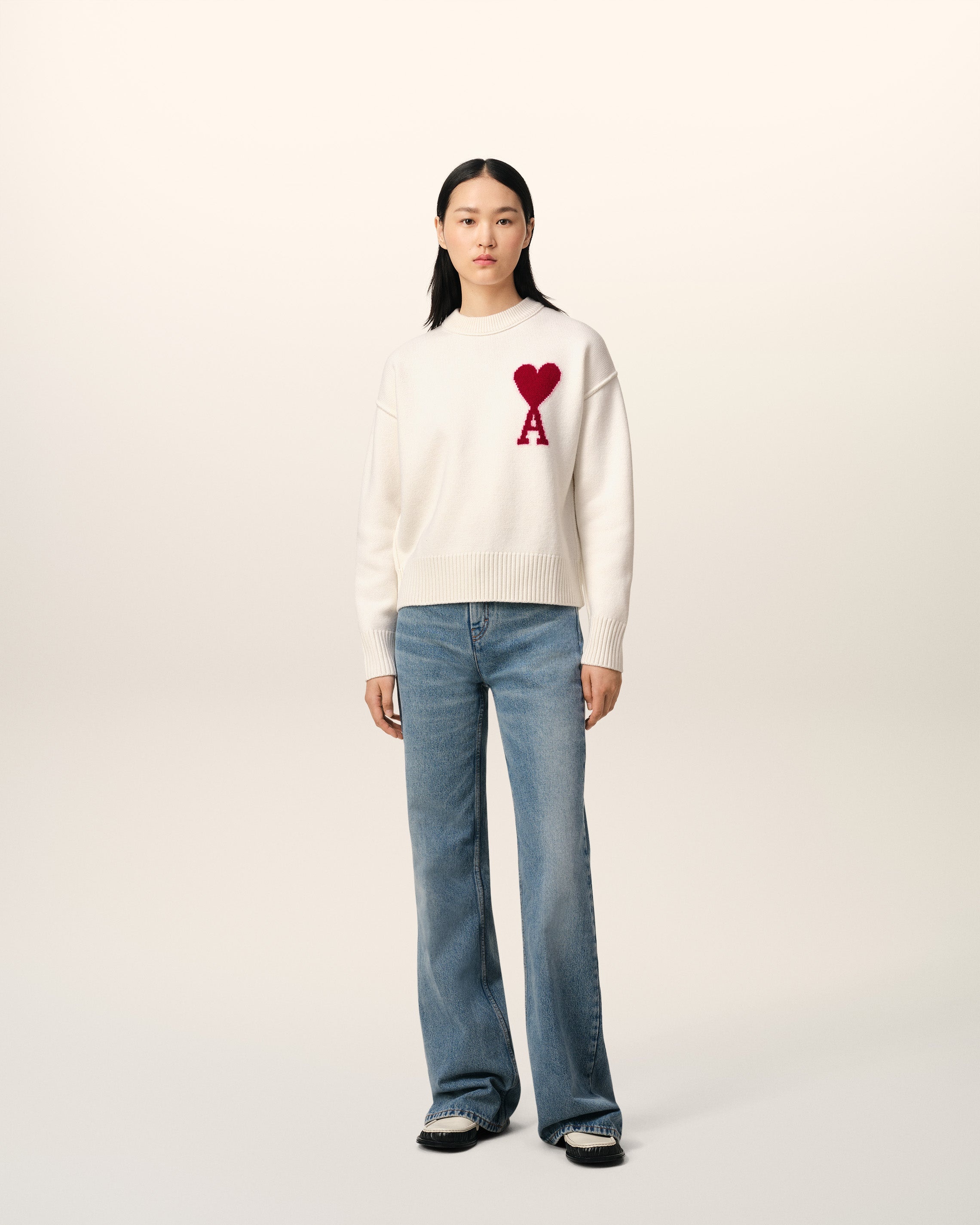 WHITE WOOL AMI DE COEUR SWEATER - 1