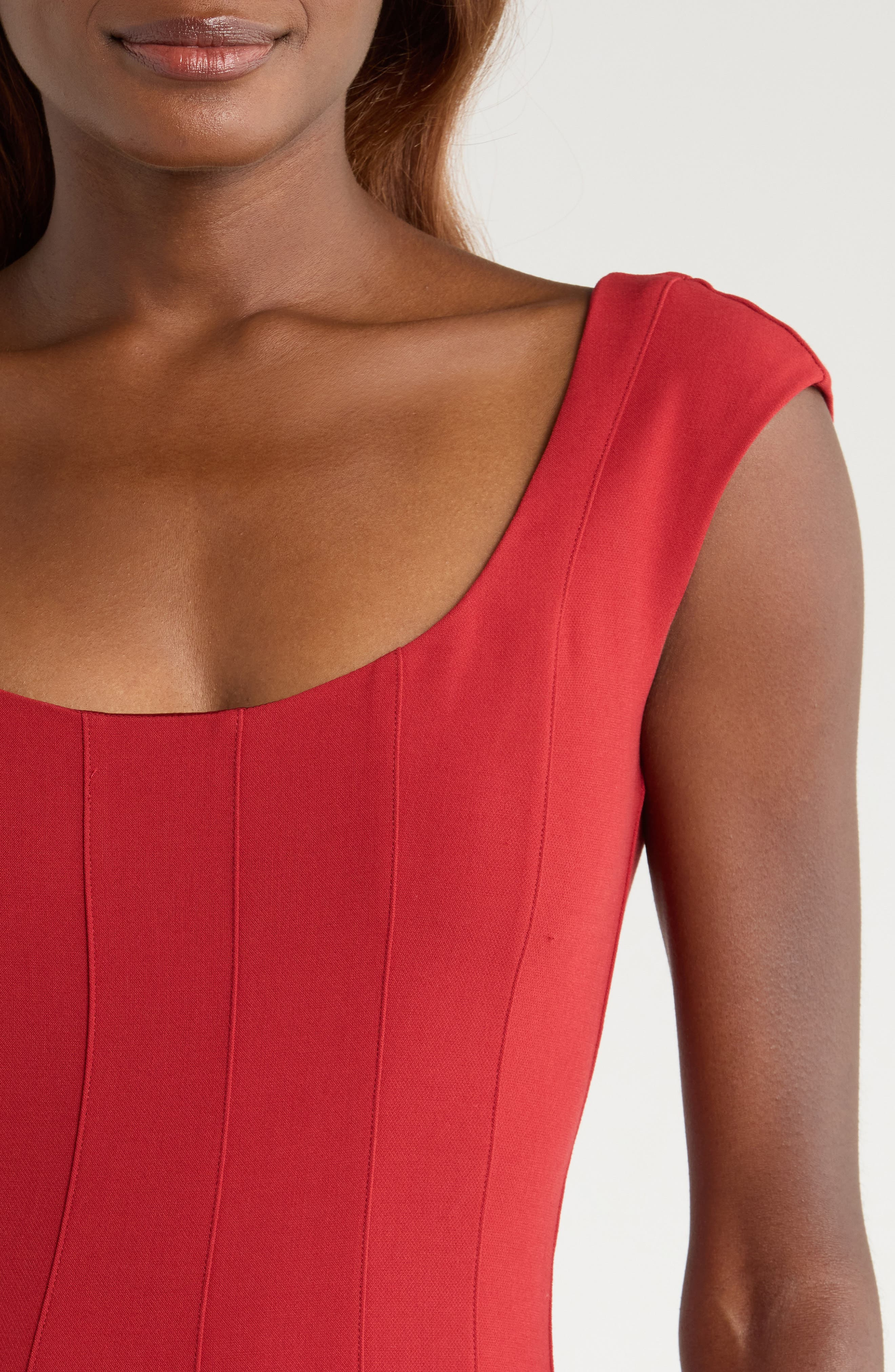 STAUD Cap Sleeve Midi Dress in Rouge at Nordstrom - 4