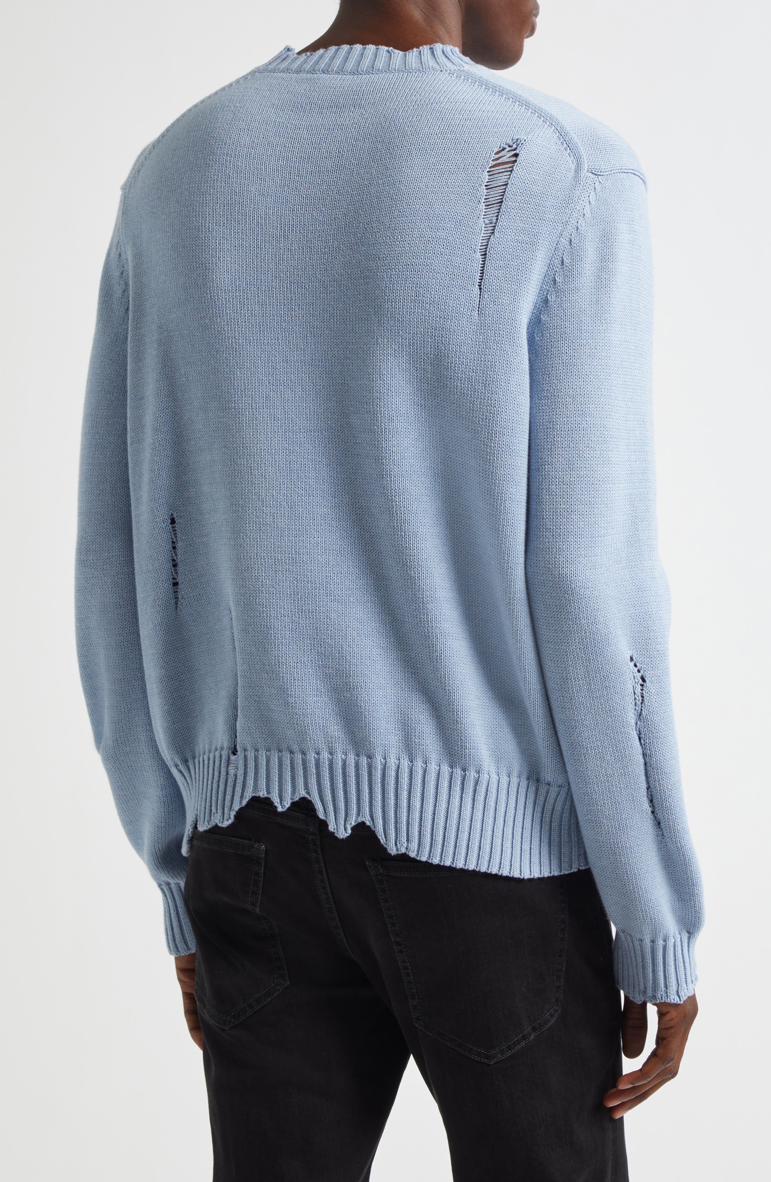McQueen Distressed Skull Crewneck Sweater in Shirting Blue at Nordstrom - 2