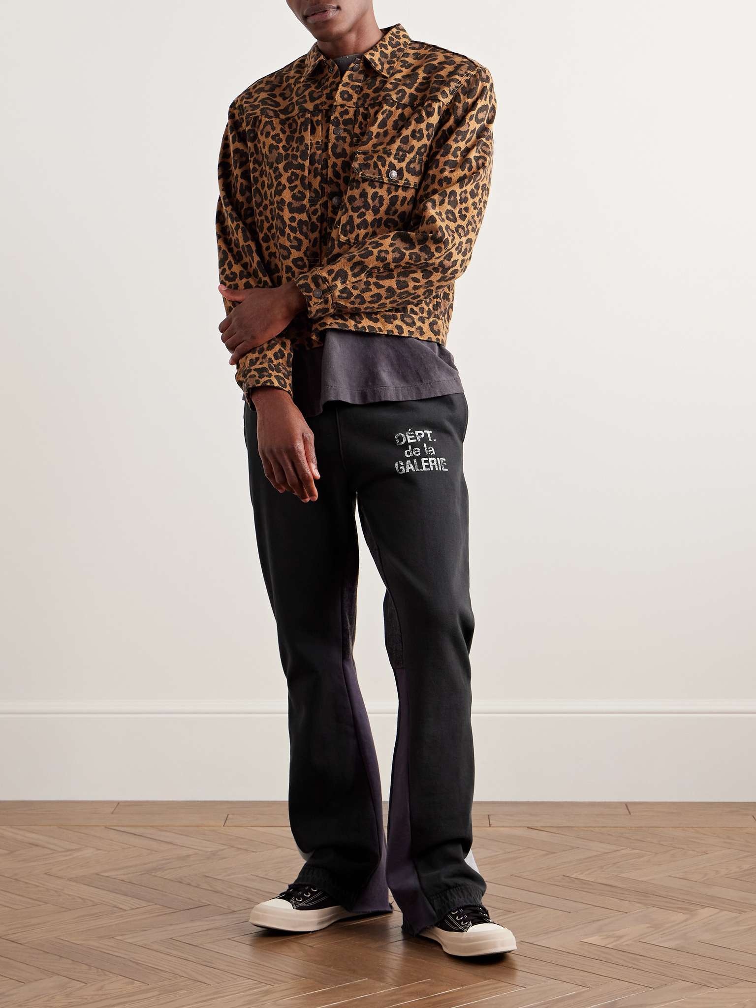 Flared Denim-Panelled Logo-Print Cotton-Jersey Sweatpants - 2