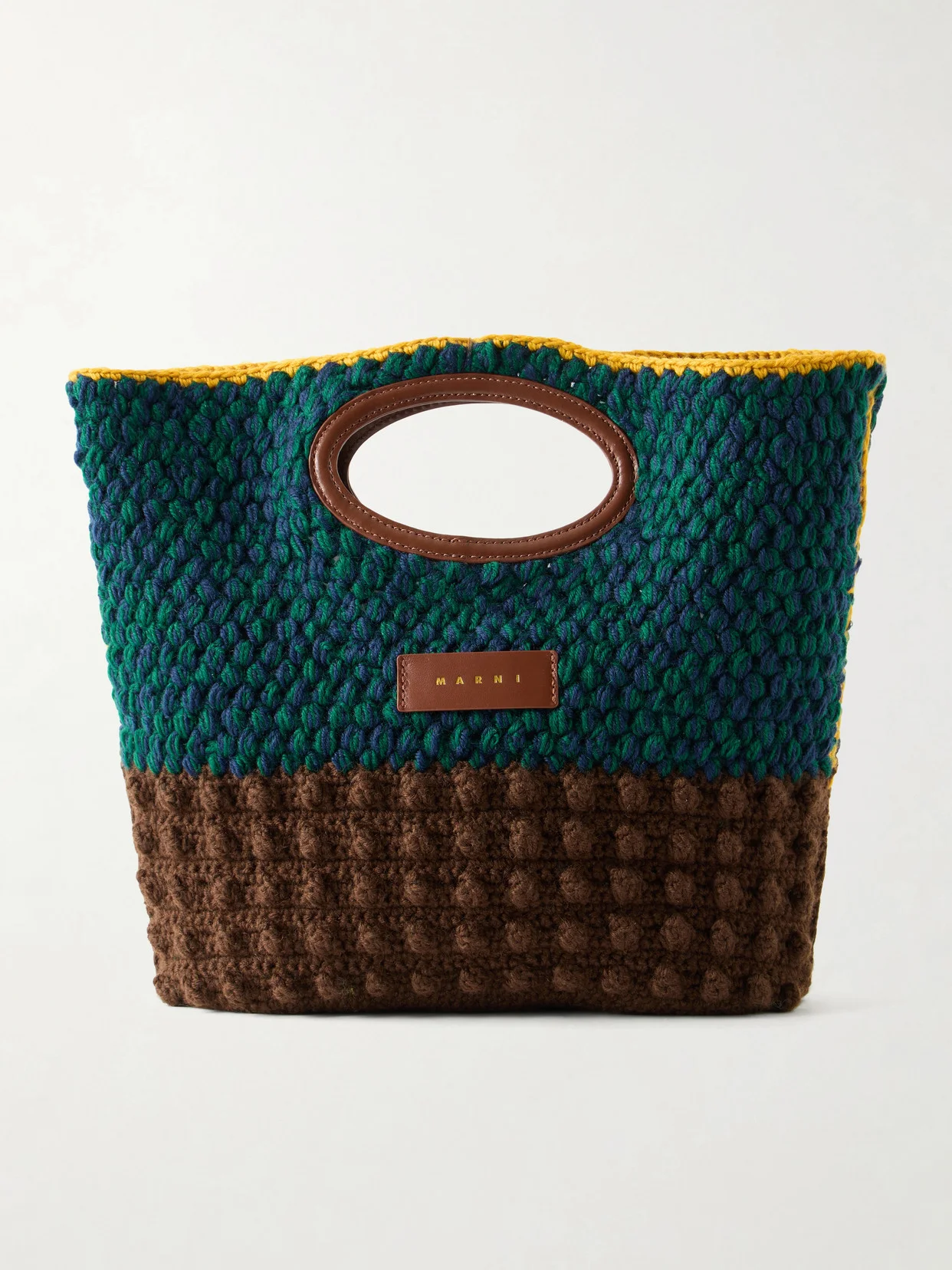 Logo-appliquéd Leather-trimmed Knitted Wool Clutch - 1