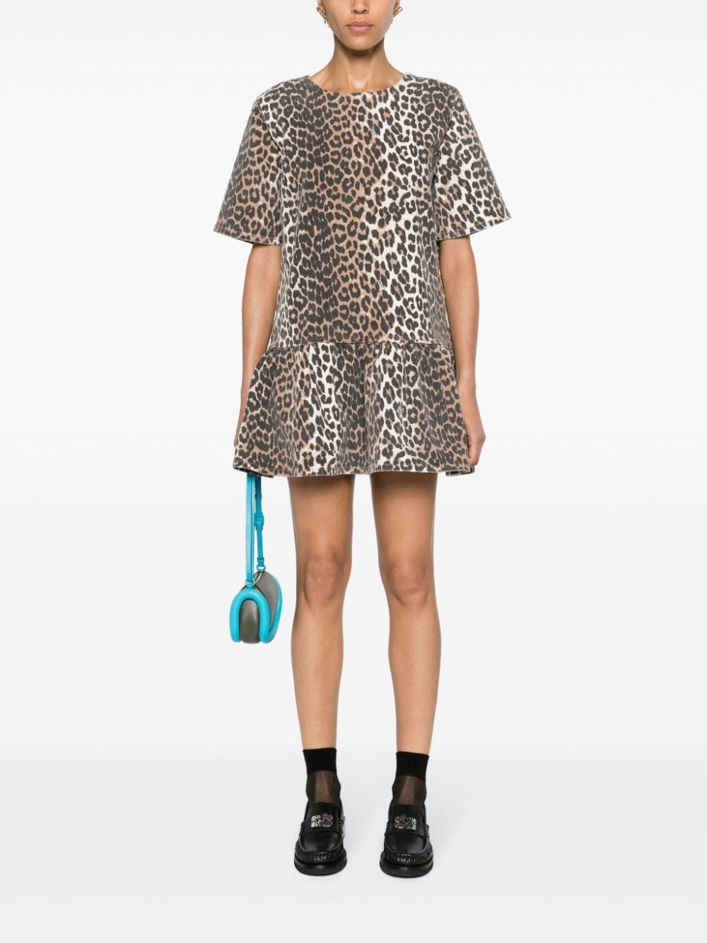 leopard-print denim minidress - 2