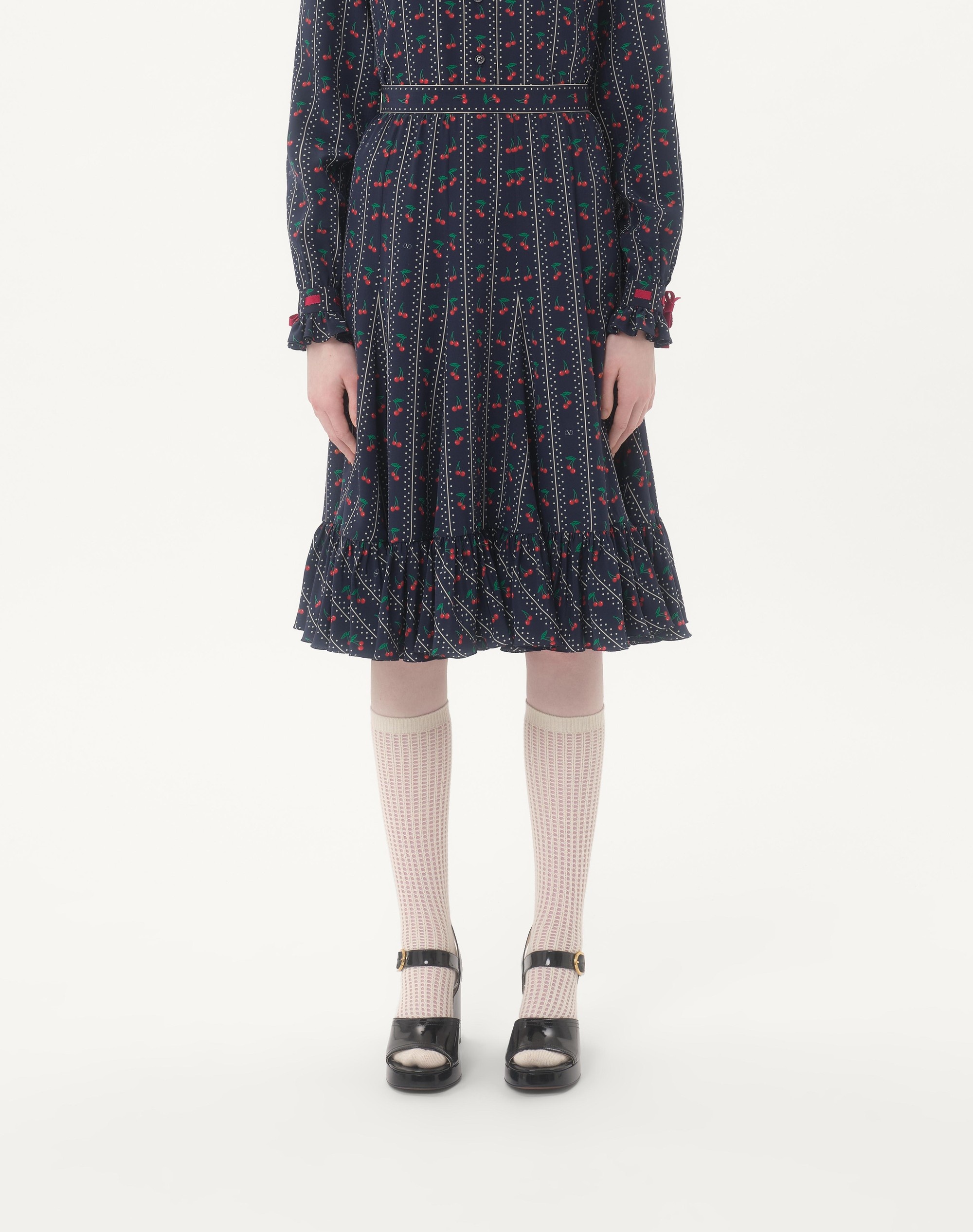 CREPE DE CHINE MIDI SKIRT WITH CHERRYFIC PRINT - 3